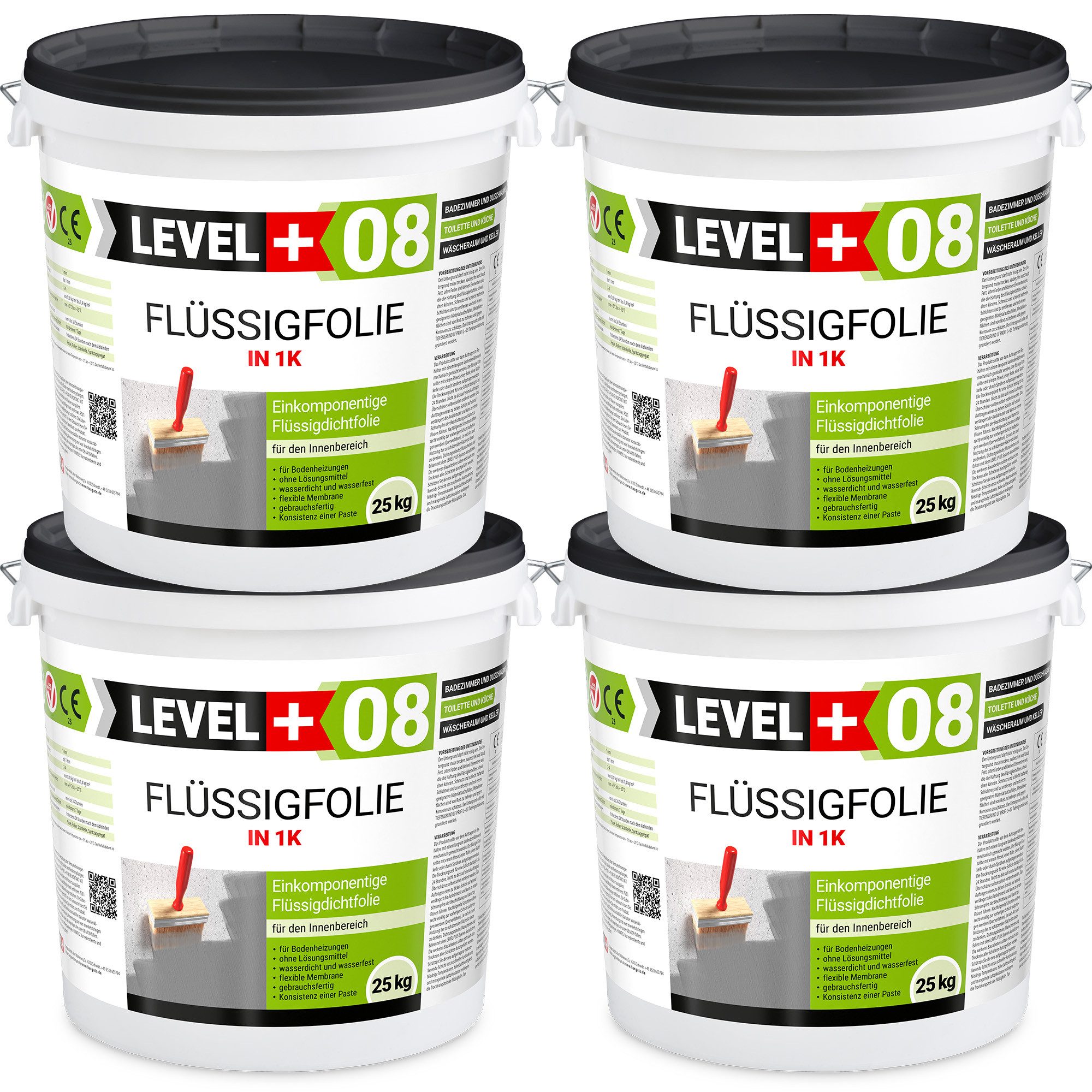 Level+ Dichtstoff Flüssigfolie Badbdichtung 1K Dichtfolie L+08 - 4x25KG - 100KG