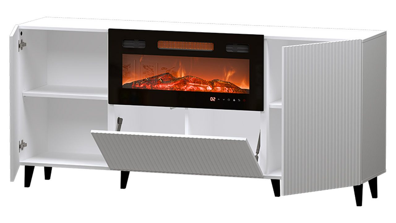 MIRJAN24 Kommode Pafos 180 mit Elektrischem Kamin (mit zwei Drehtüren), Realistische LED-Flamme