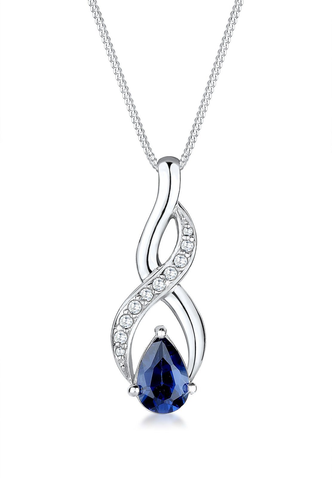 Elli Kette mit Anhänger Infinity Zirkonia Synthetischer Saphir Blau 925 Sterling Silber, Infinity