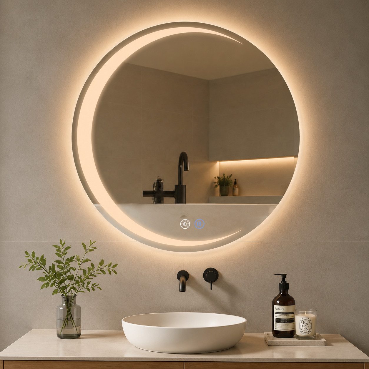 Nettlife Wandspiegel LED spiegel mit Beleuchtung Rund 50/60/70/80cm Badspiegel, zimmerspiegel mit Touch Schalter und Entfogger Funktion