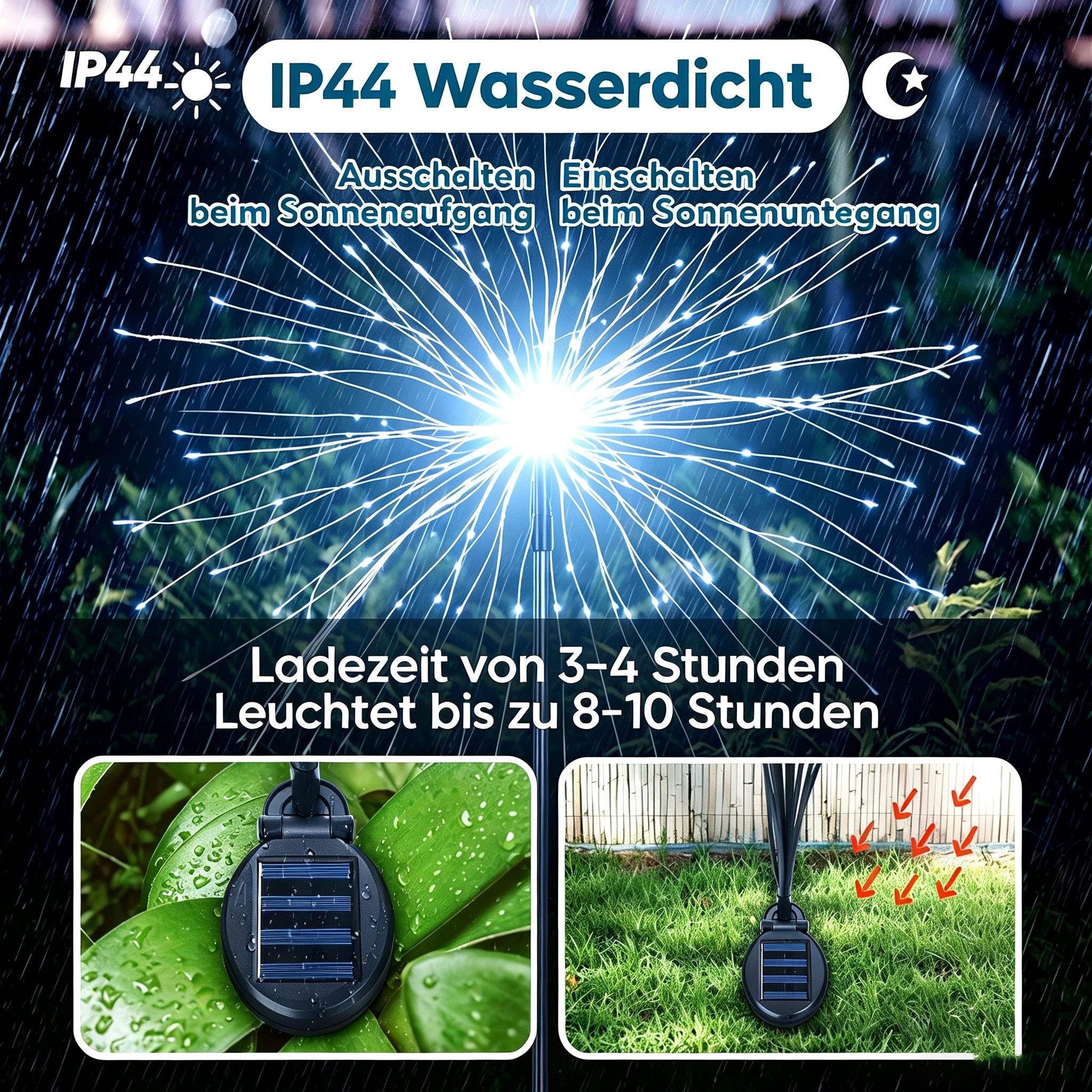 Salcar LED Solarleuchte 2er 180 LED Solarlampe Feuerwerk Gartenleuchte Weihnachtsdeko, LED fest integriert, Kaltweiß, 8 Modi Solarleuchten für Garten Außen LED Feuerwerk Licht mit Erdspieß