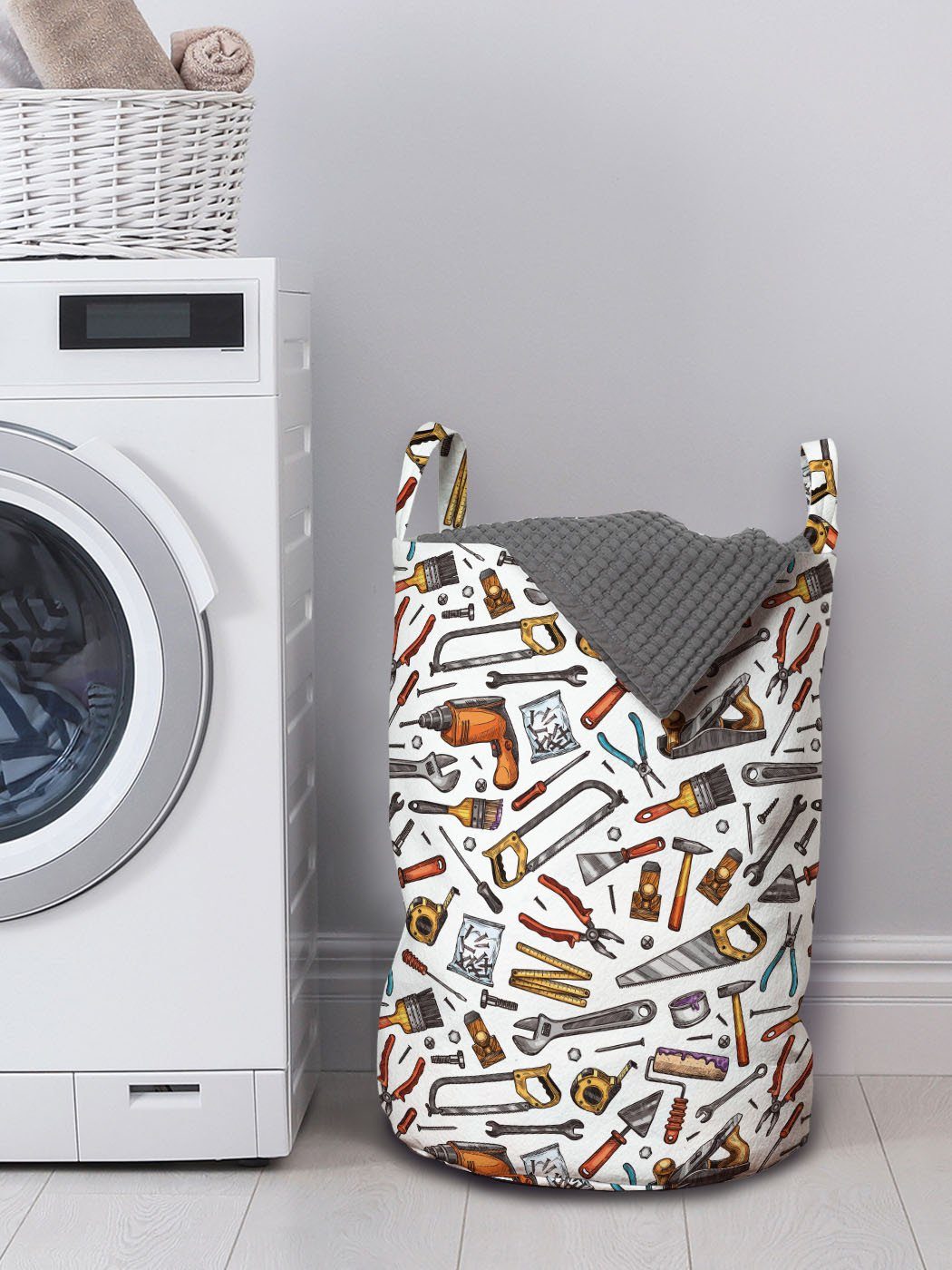 Abakuhaus Wäschesäckchen Wäschekorb für Repair Waschsalons, mit Kordelzugverschluss Construction Griffen Home Karikatur