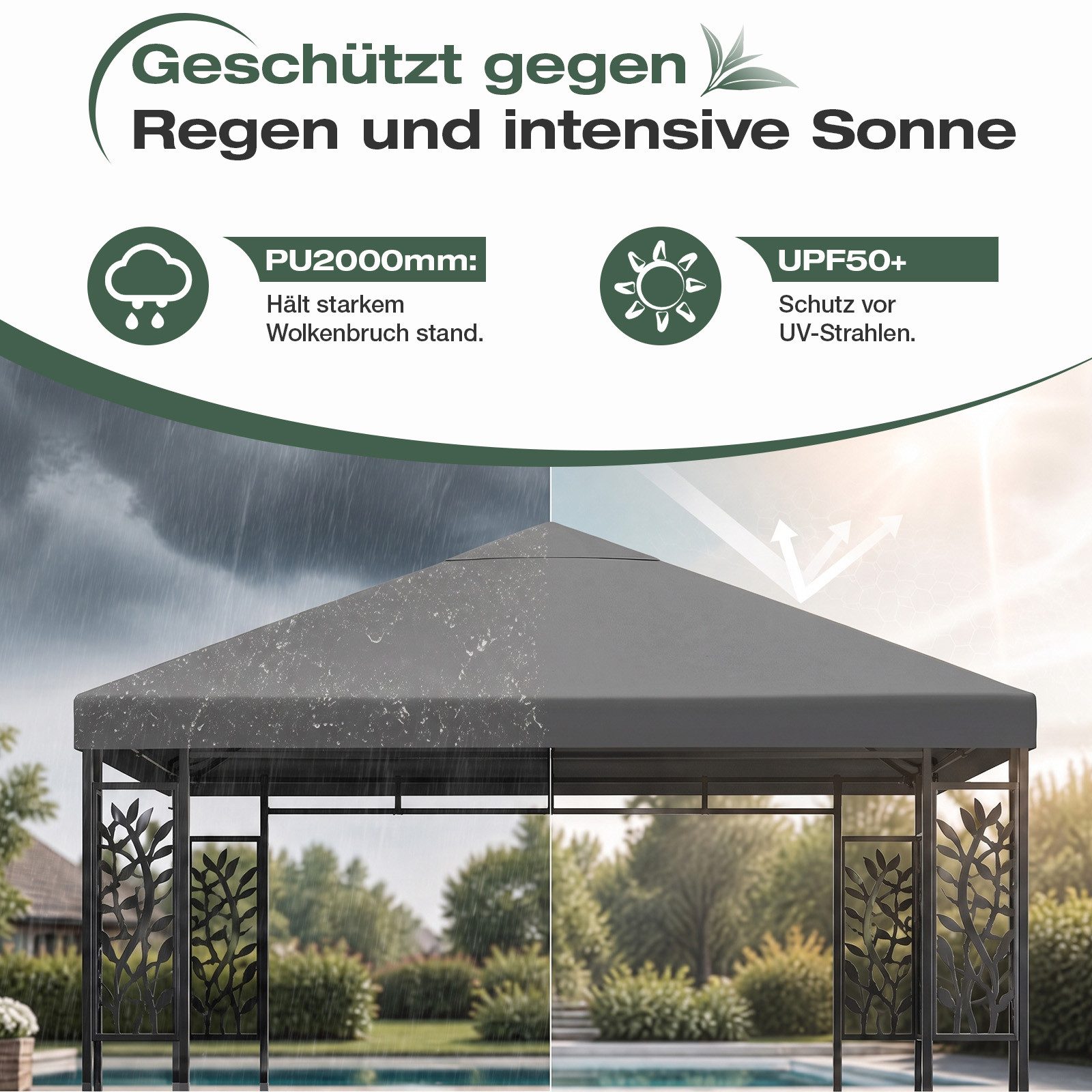 Sekey Pavillon-Ersatzdach Pavillondach 3x3 Ersatzdach Wasserdicht, 800D Polyester, mit Doppelter PU-Beschichtung, für Gartenpavillon 3 x 3 m – Bild 5 von 5