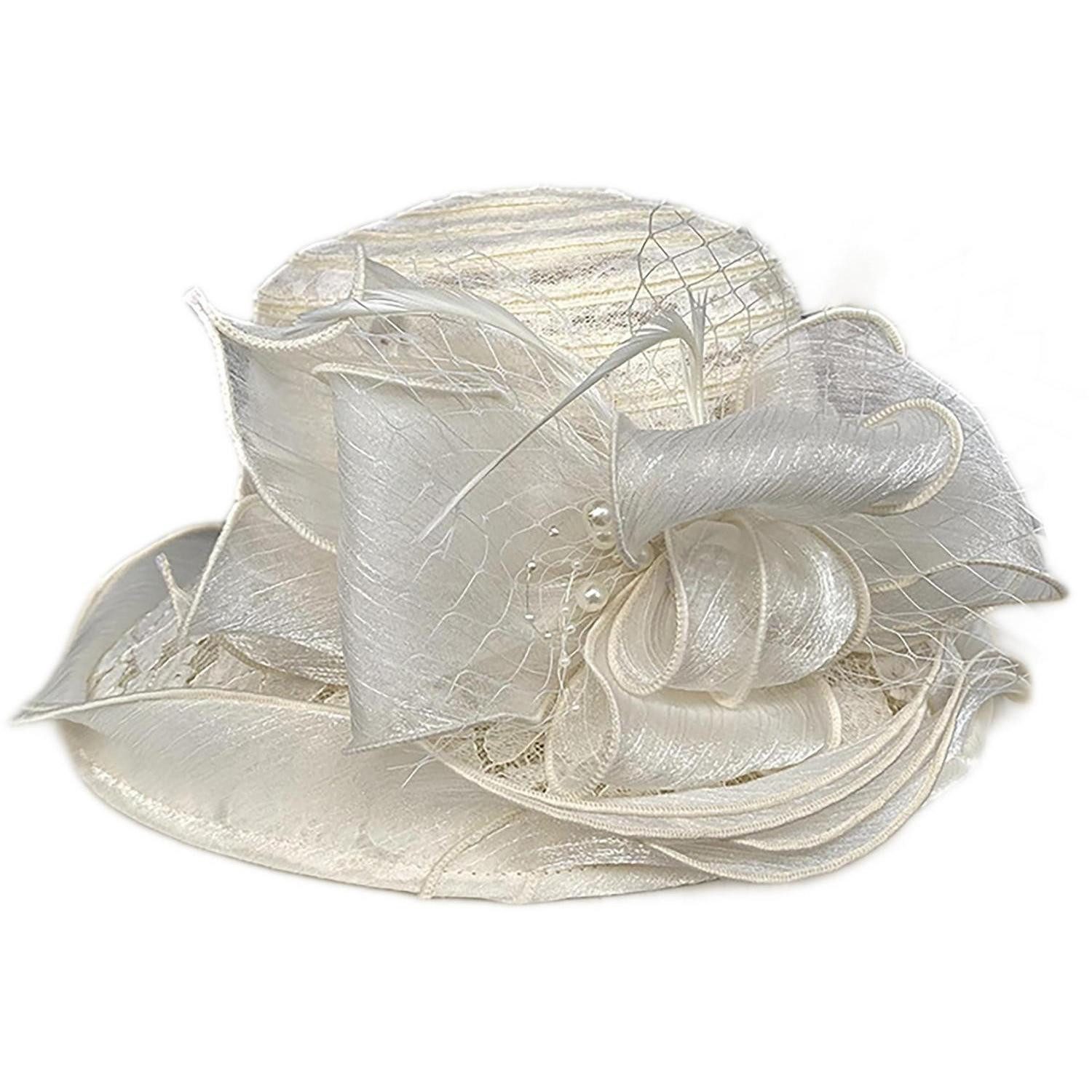 LuxusKollektion Sonnenhut Fascinator Hut Kappe Hochzeit Damen Krempe Blume M beige