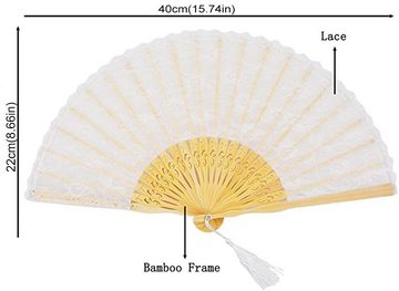 Henreal Handfächer für Damen, handgefertigt,Spitze,faltbar