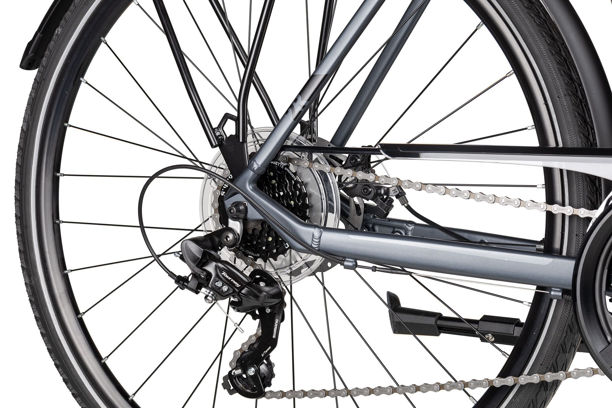 2R Manufaktur Trekkingrad TRS GO, 21 Gang Shimano Tourney RD-TY300-7 Schaltwerk, Kettenschaltung, Shimano Tourney Kettenschaltung schwarz/grau