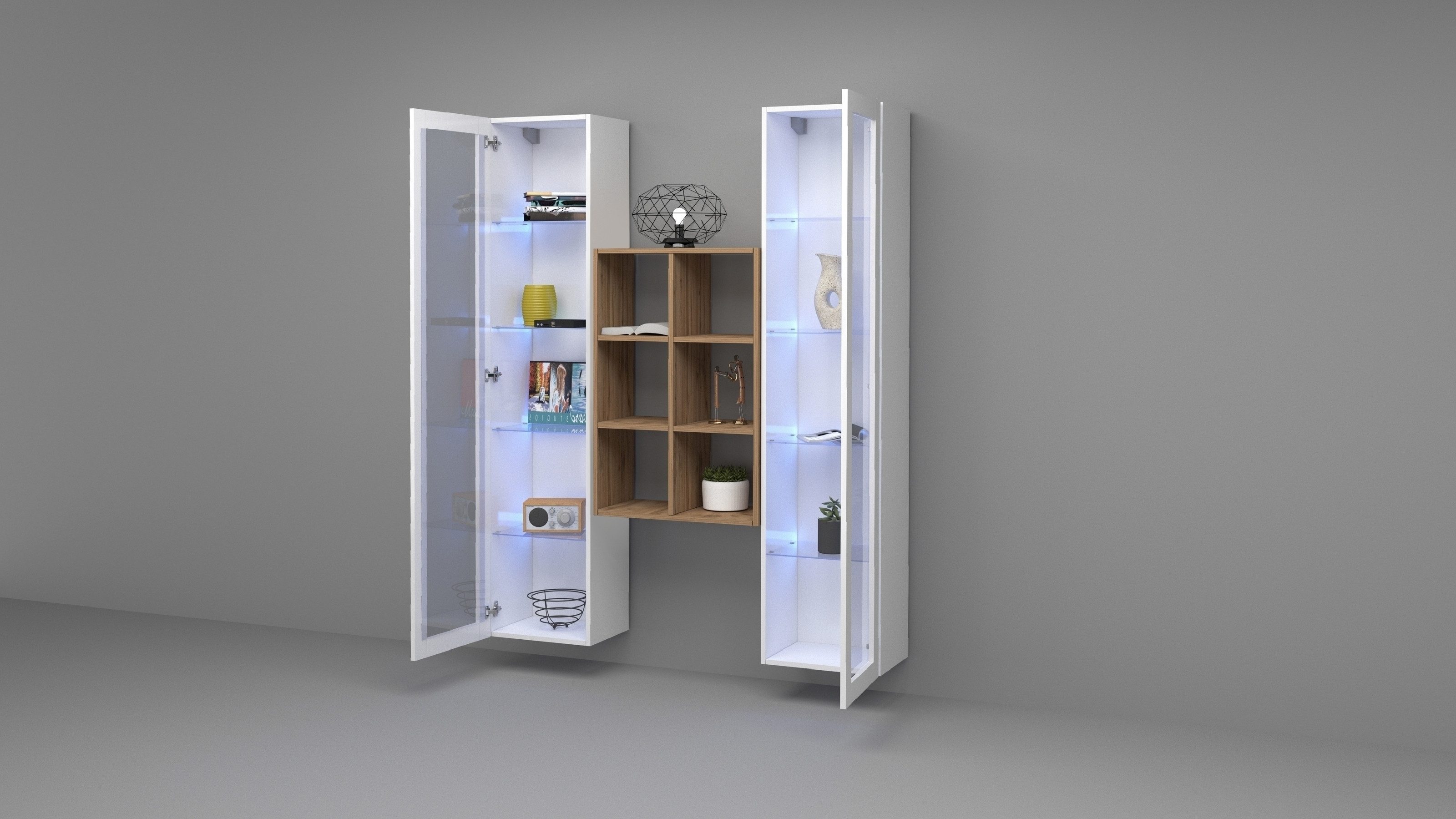 Web Furniture Wohnwand (3-teilig) in Weiß Hochglanz - 140x180x30 (BxHxT), (3-teilig)