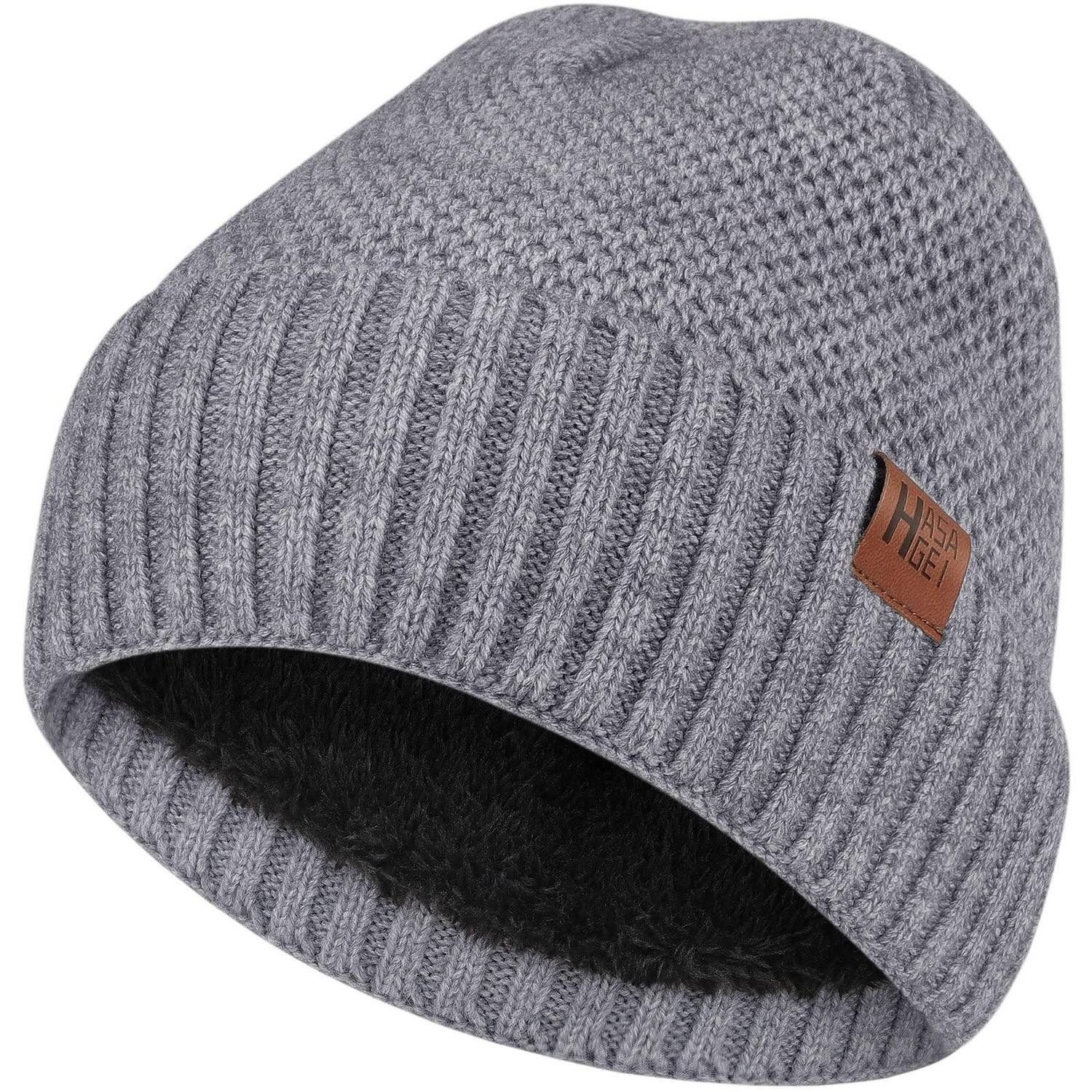 Strickmütze Strickmütze Beanie Herren Damen Thermo Fleecefutter Einheitsgröße Grau