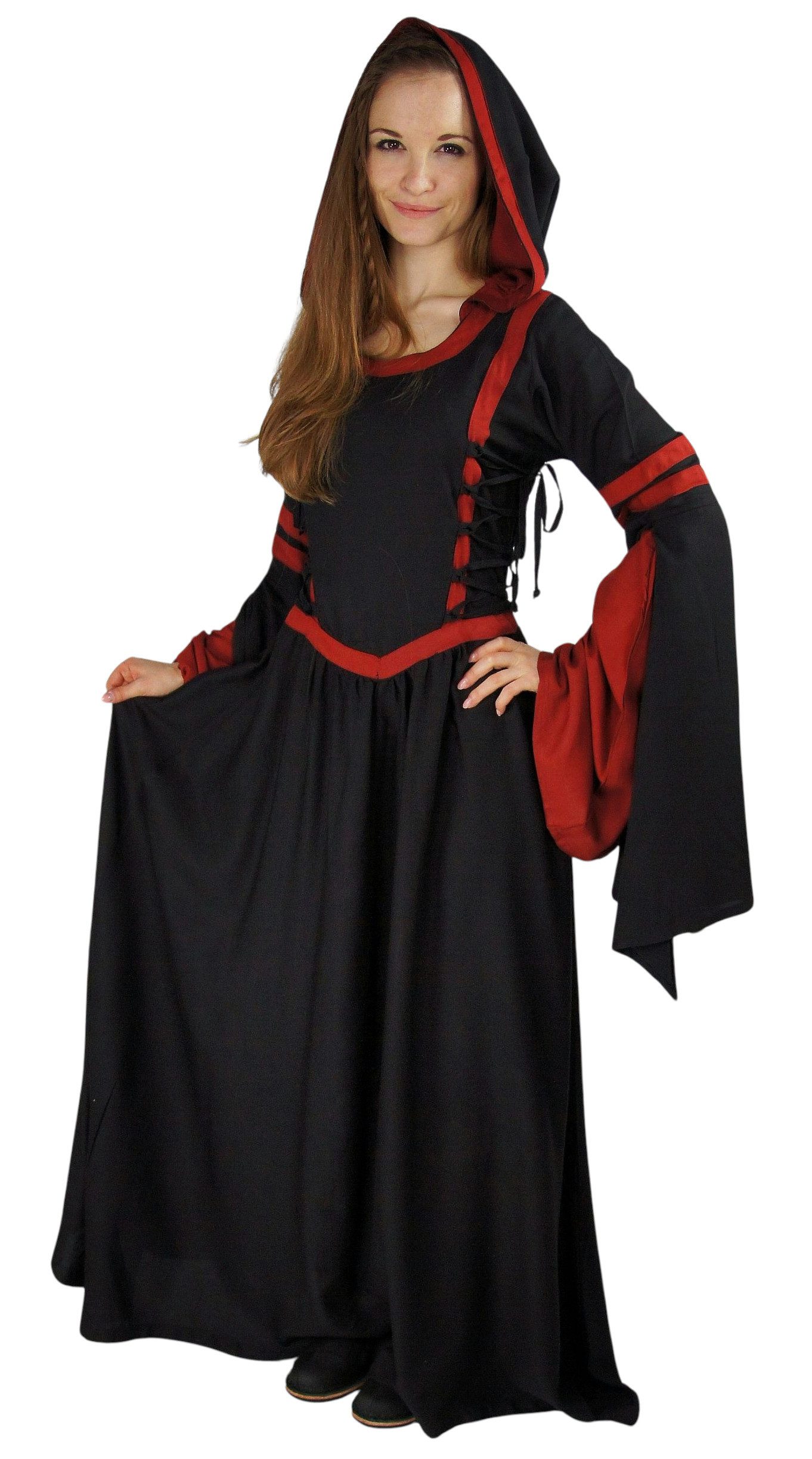 Burgfräulein-Kostüm Kapuzenkleid "Isolde" mit Trompetenärmeln