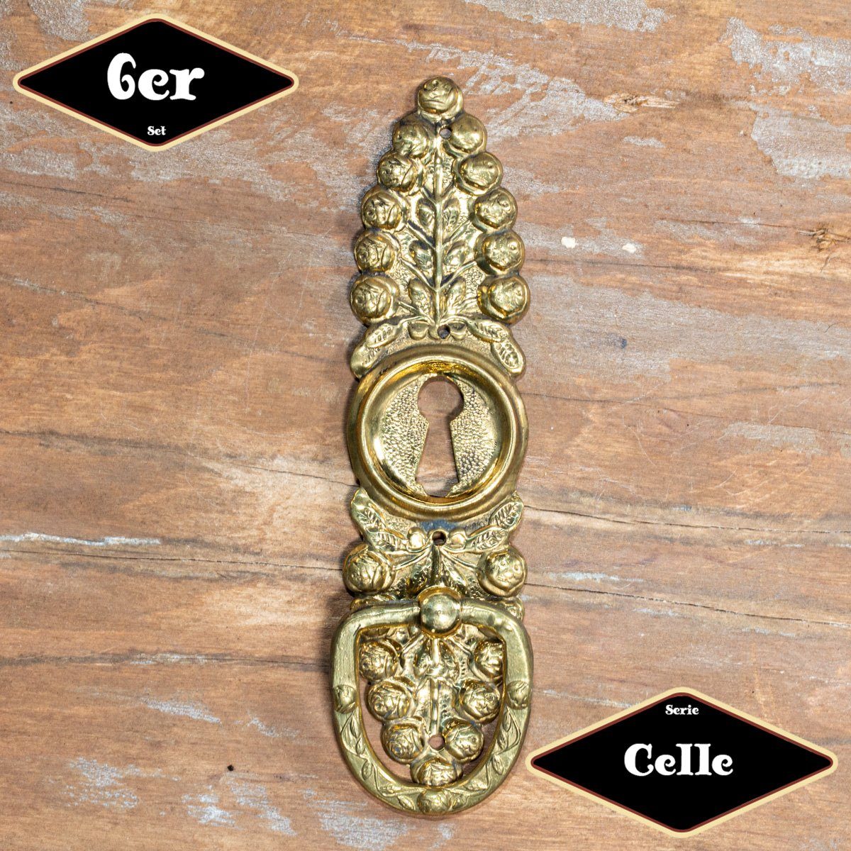 Möbelbeschlag Schubladengriff,Serie"Celle",6er Pack, Eisen in Messing