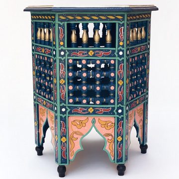 l-artisan Beistelltisch, Marokkanische Handbemalt Tisch Sechseckige aus Vollholz SARGYA Blau