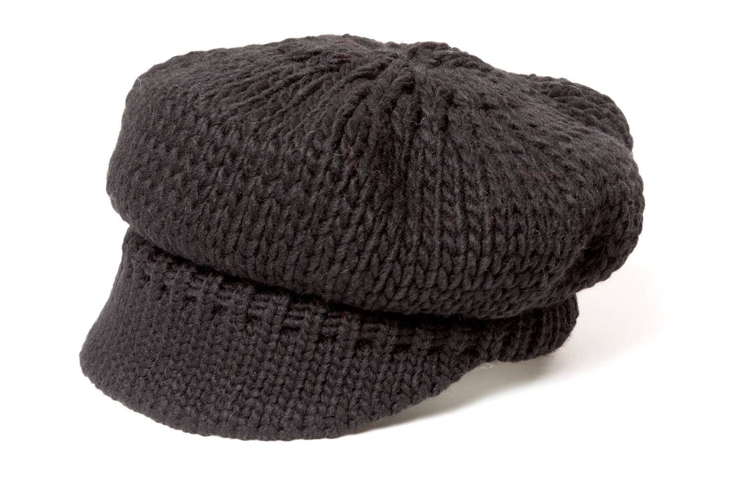 Hat You Strickmütze Einfarbige Damen Baskenmütze, Grobstrick mit Schirm Black