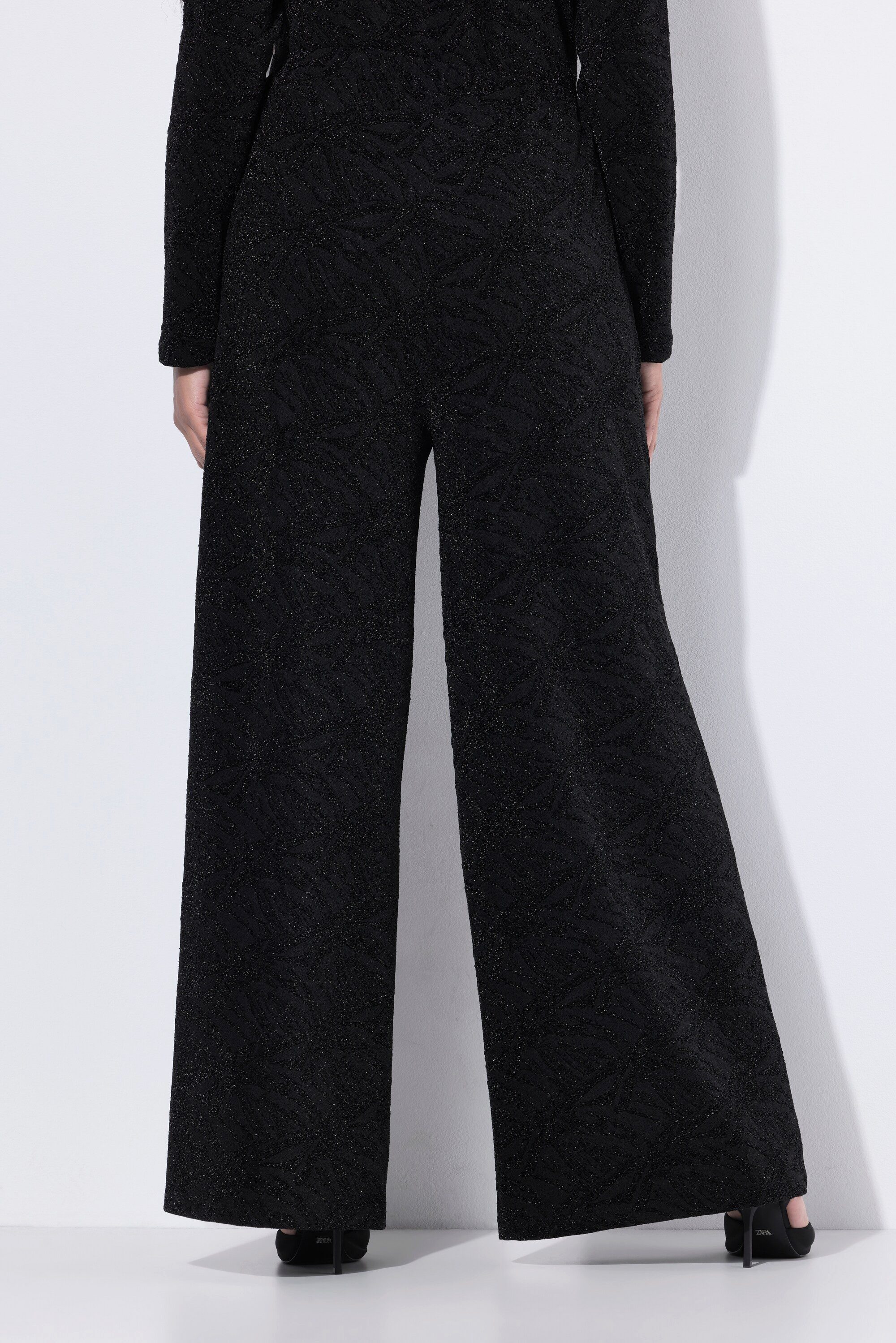 Ulla Popken Schlupfhose Jacquard-Hose Glitter weites Bein Elastikbund
