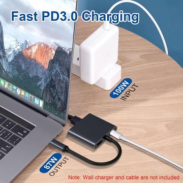 AURUM USB C 4in1 auf 2X HDMI 4K 1x USB 3.0 1x Typ C PD Charge 100W Adapter HDMI-Adapter, 18 cm
