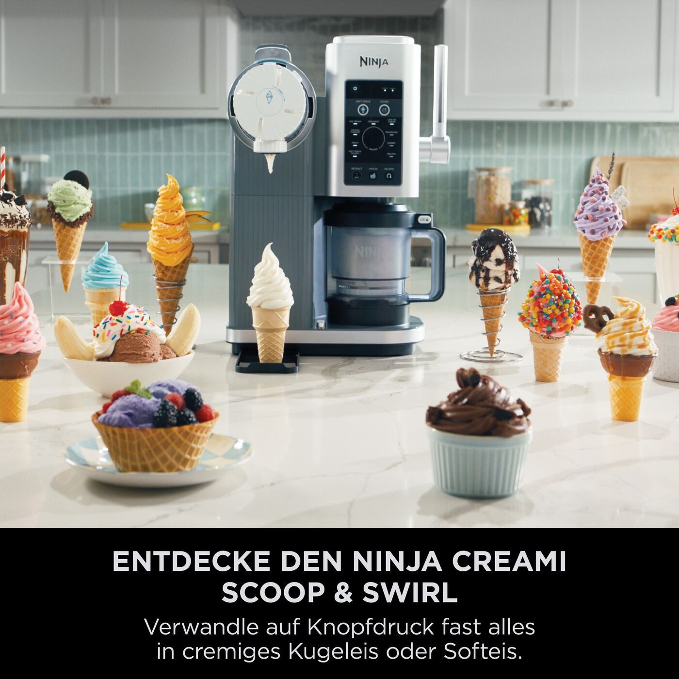 NINJA Eismaschine Ninja CREAMi Scoop & Swirl 13-in-1 Softeis- und Eismaschine NC701EU, 0,48 l, Softeis & Eismaschine NC701EU – Bild 2 von 5