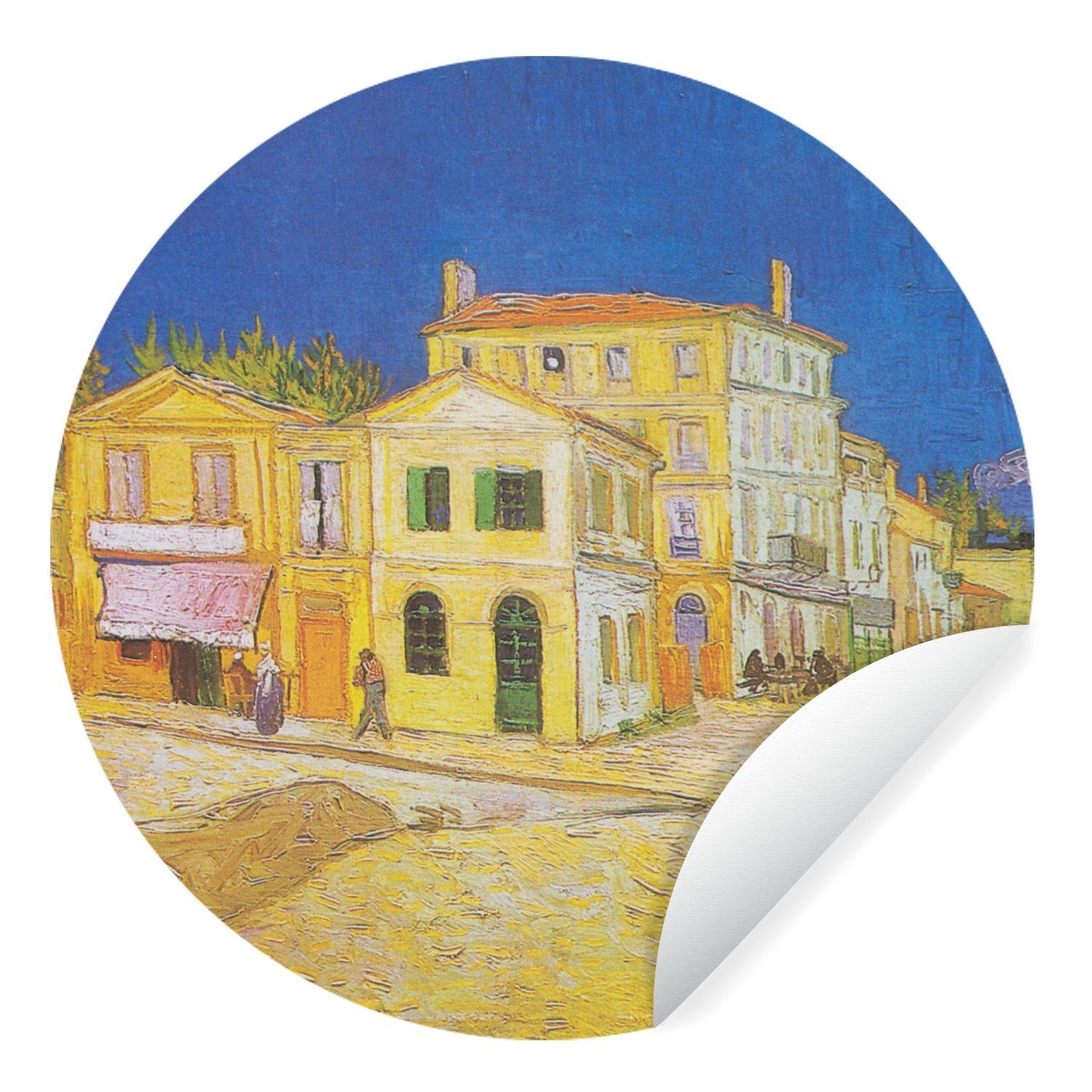 MuchoWow Wandsticker Das gelbe Haus - Gemälde von Vincent van Gogh (1 St), Tapetenkreis für Kinderzimmer, Tapetenaufkleber, Rund, Wohnzimmer | Wandtattoos