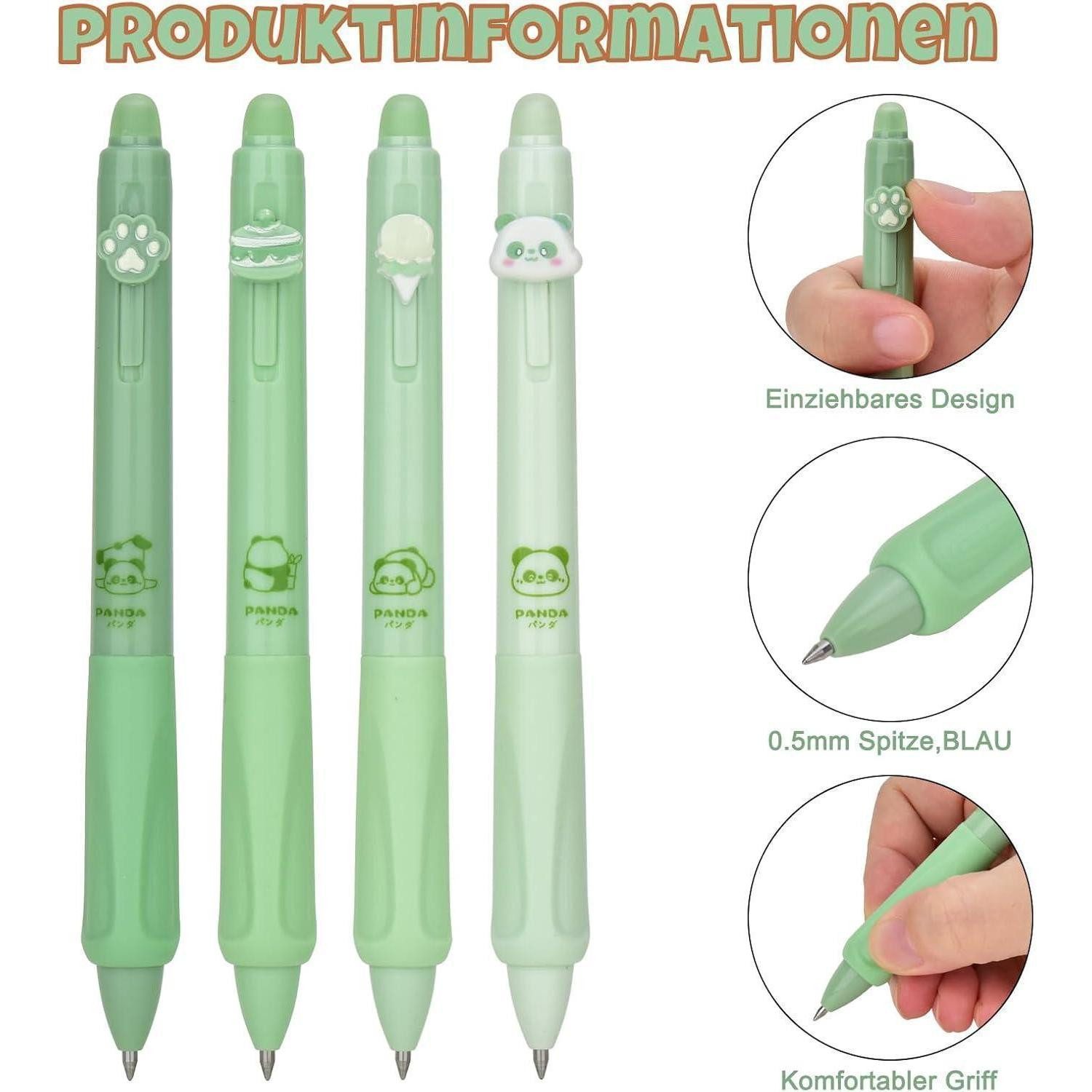 DealKits Kugelschreiber Radierbarer Kugelschreiber 4 Stück Kuli Panda Eiscreme Kuchen
