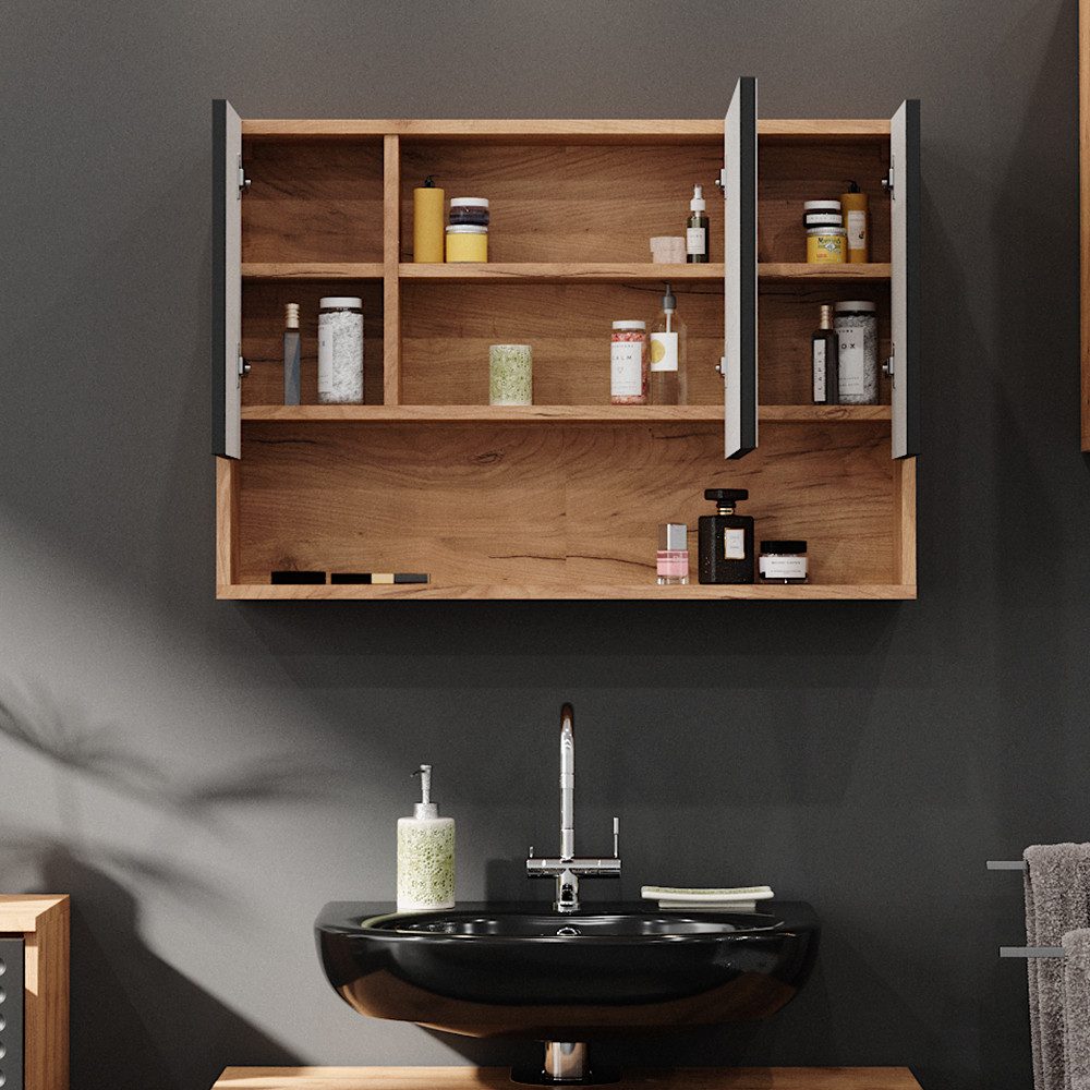 Vicco Badezimmerspiegelschrank Irma, Goldkraft Eiche/Anthrazit, 80.1 x 55 cm (1-St)