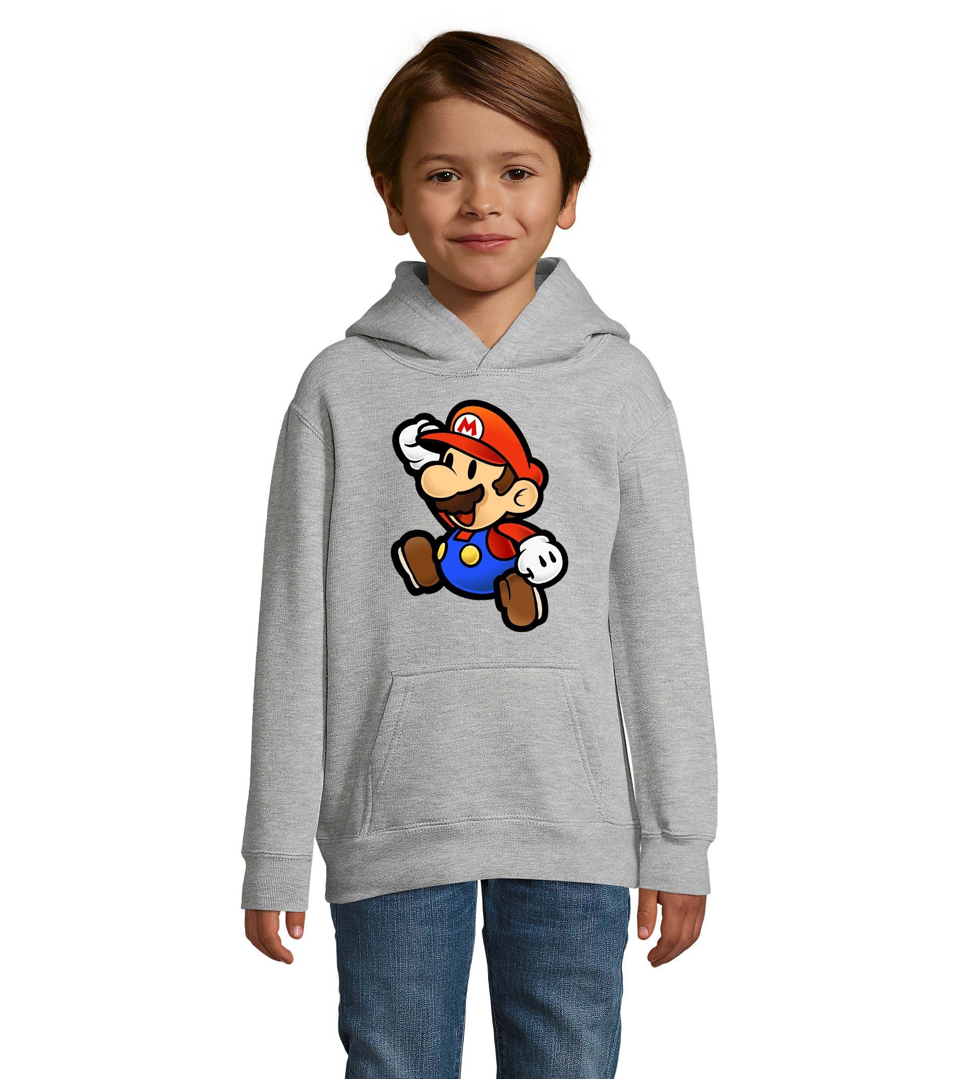 Blondie & Brownie Hoodie Kinder Jungen & Mädchen Mario Nintendo Gaming Luigi Yoshi Super mit Kapuze Grau