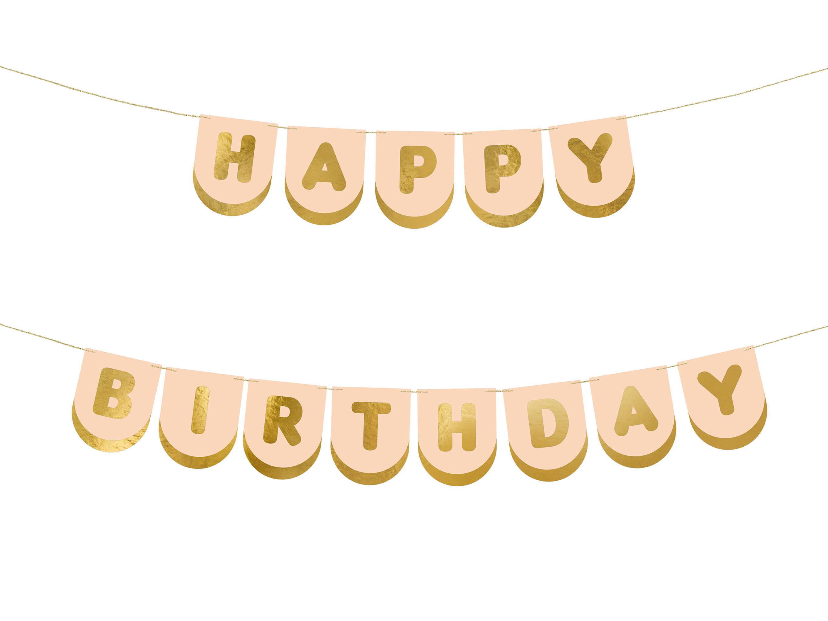 partydeco Girlande, Happy Birthday Girlande 13x150cm Banner Rosa / Gold