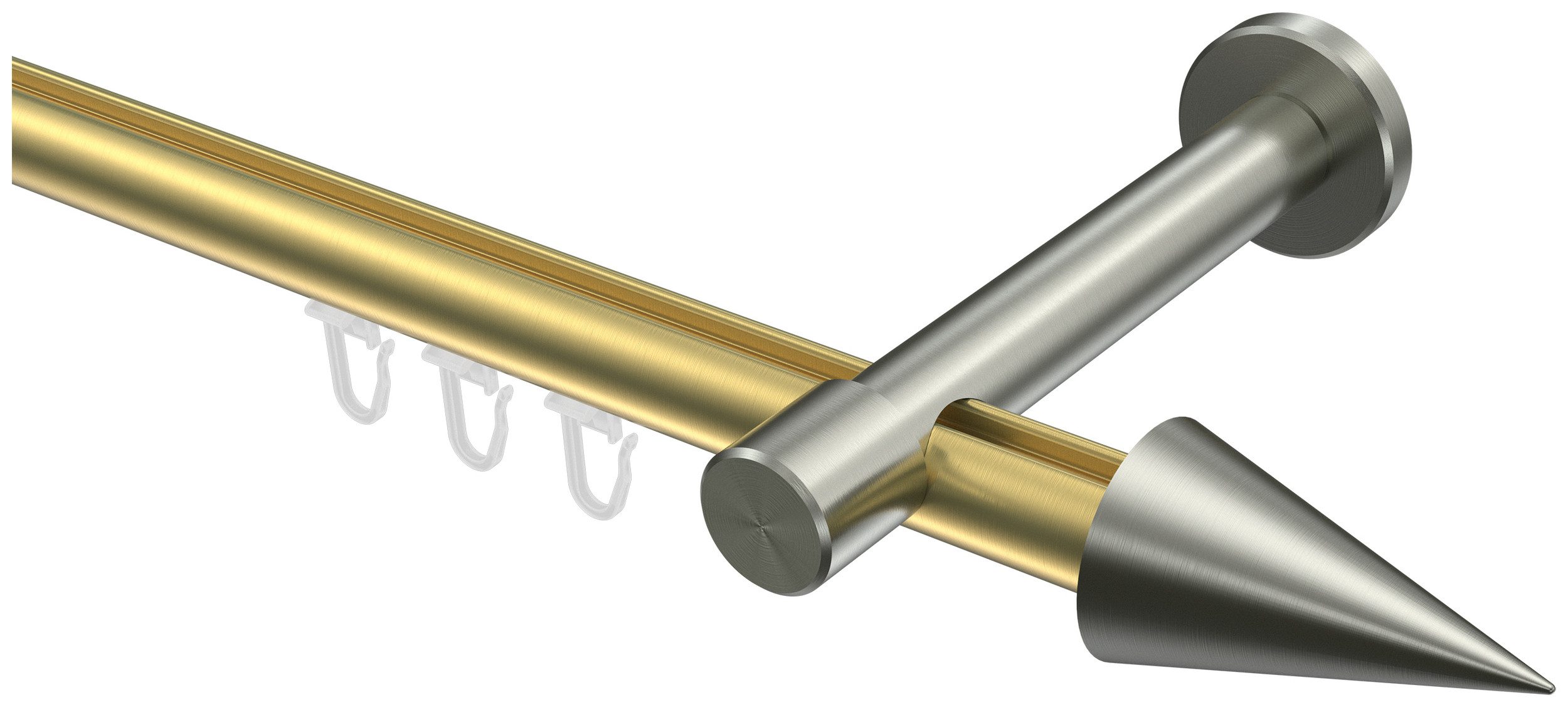 INTERDECO Innenlaufschiene Prestige Savio, Ø 20 mm, 1-läufig, Fixmaß, kürzbar, Wandmontage, Aluminium, Messing-Optik / Edelstahl-Optik / Bicolor