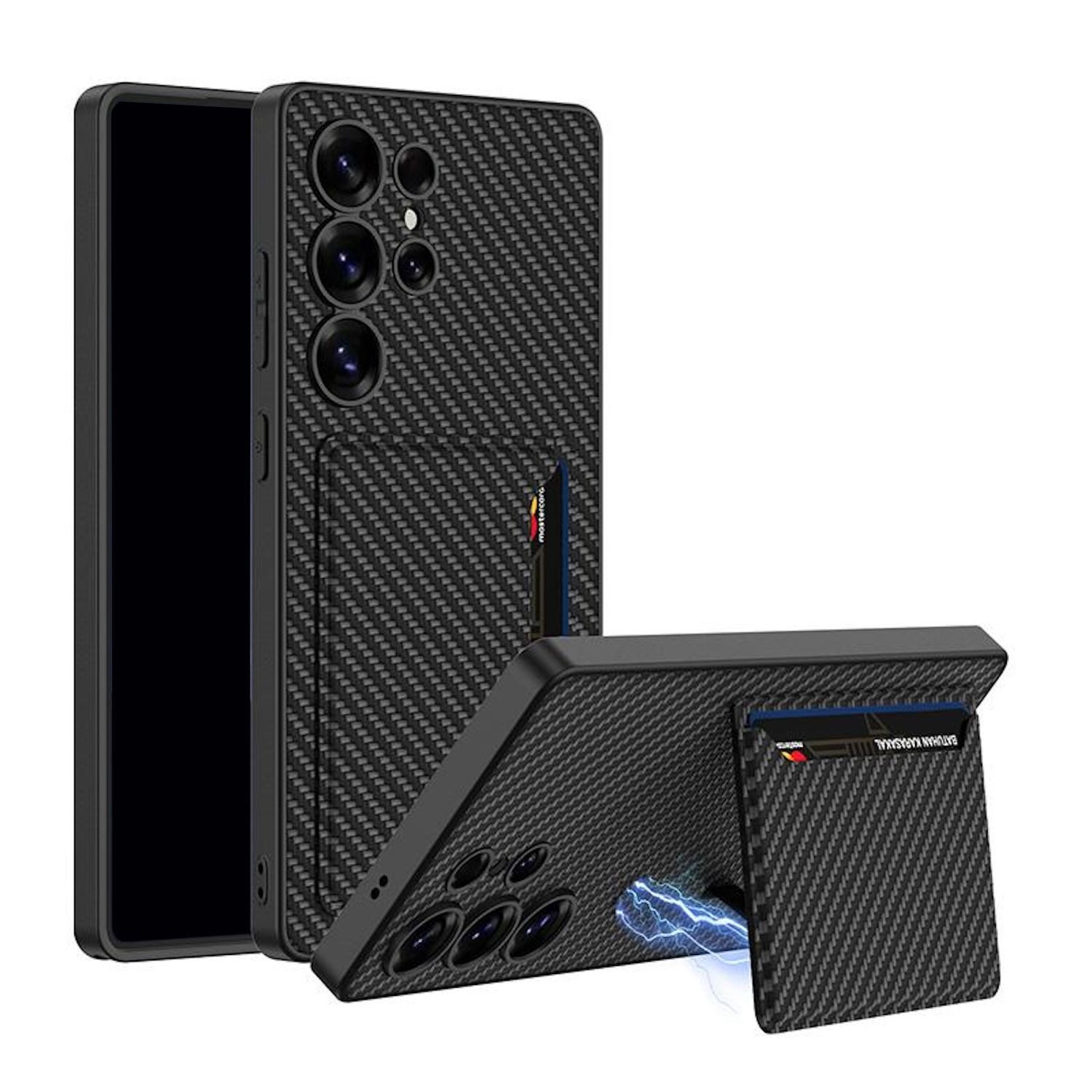 Handyhülle Für Samsung Galaxy S25 Ultra GKK Kunstleder Hülle Kartenfächern Carbon