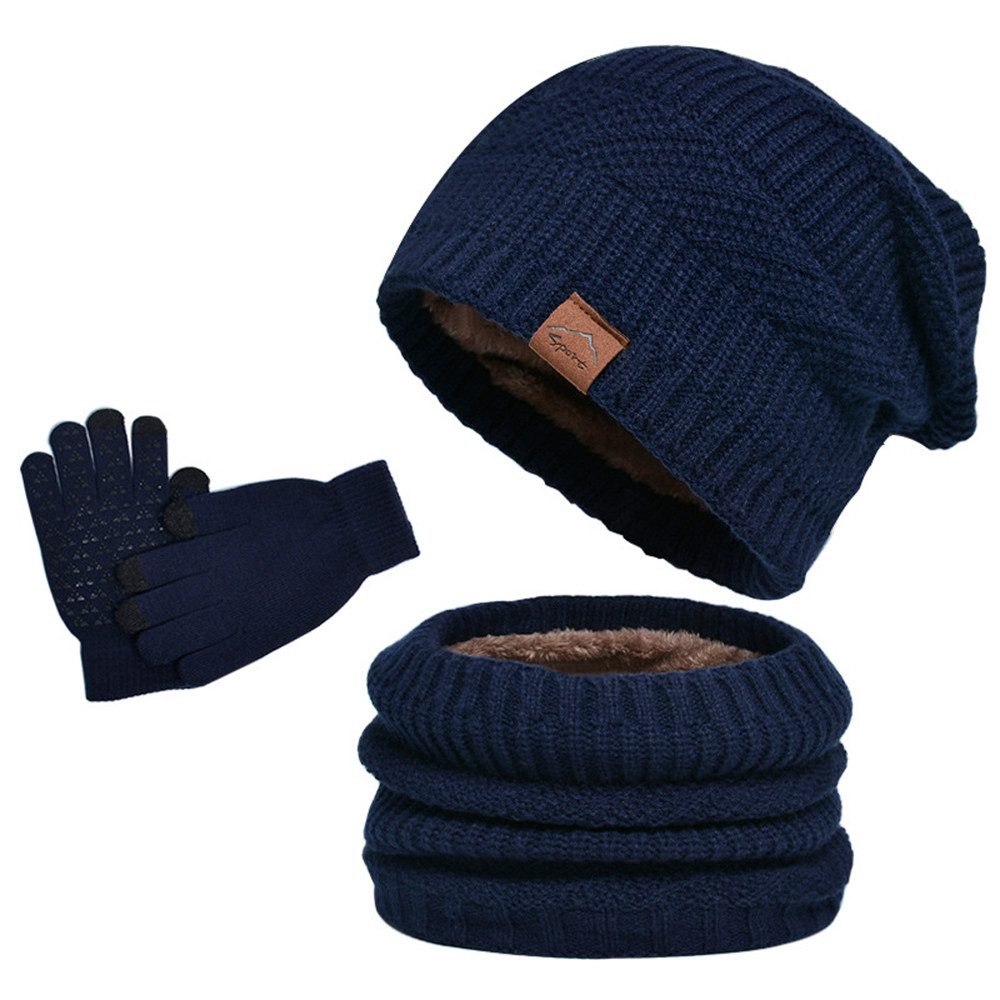 Coonoor Mütze & Schal 3 Stück Mütze, Schal & Handschuh-Sets für Herren Damen (Strick Gefüttert Beanie Mütze Touchscreen Handschuhe Schal Wärmer) für Kaltes Wetter 3-in-1 Geschenk Set für den Winter