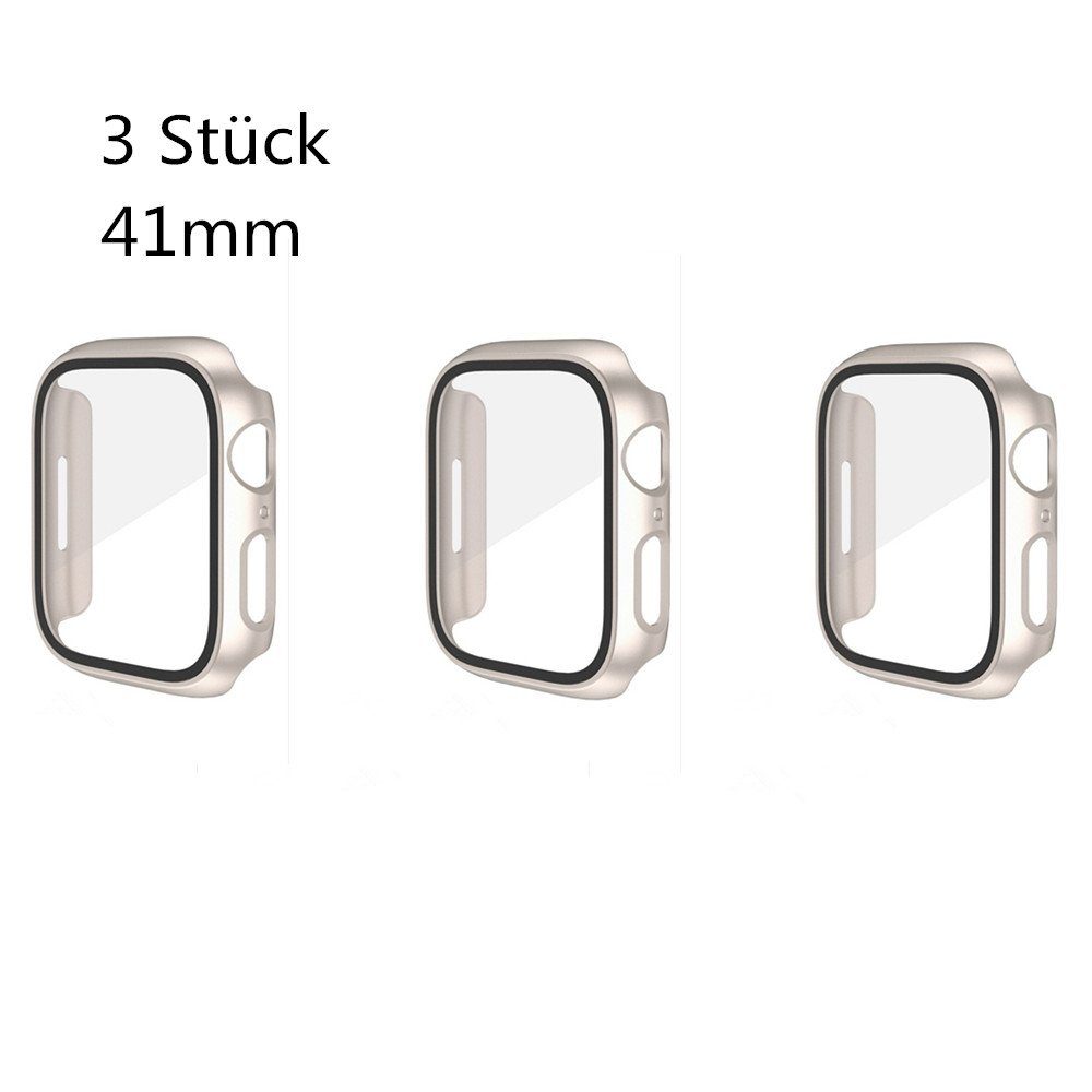 XDeer Smartwatch-Hülle 3 Stück Hülle für Apple Watch Series 7 Schutzhülle mit Glas, Displayschutz 41mm/45mm Rundum HD Case