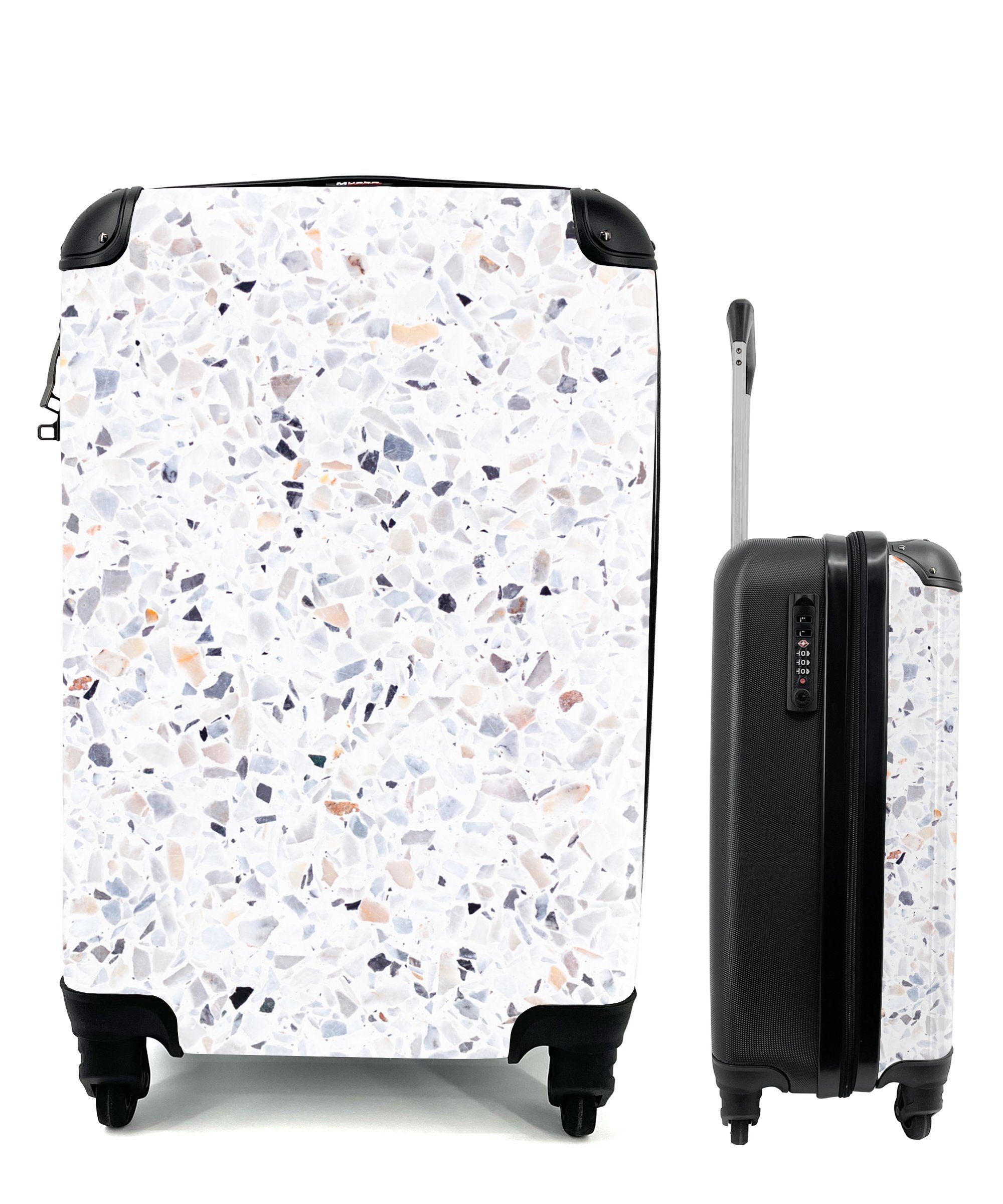 MuchoWow Handgepäckkoffer Granit - Struktur - Design - Weiß, 4 Rollen, Reisetasche mit rollen, Handgepäck für Ferien, Trolley, Reisekoffer