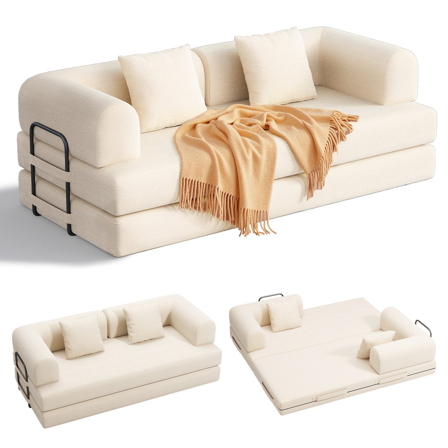 Bealife 3-Sitzer Schlafsofa, Kombinierbares Sofa, B: 160/200CM, mit Gästebettfunktion, kein Aufbau, sofort nutzbar, keine Montage nötig