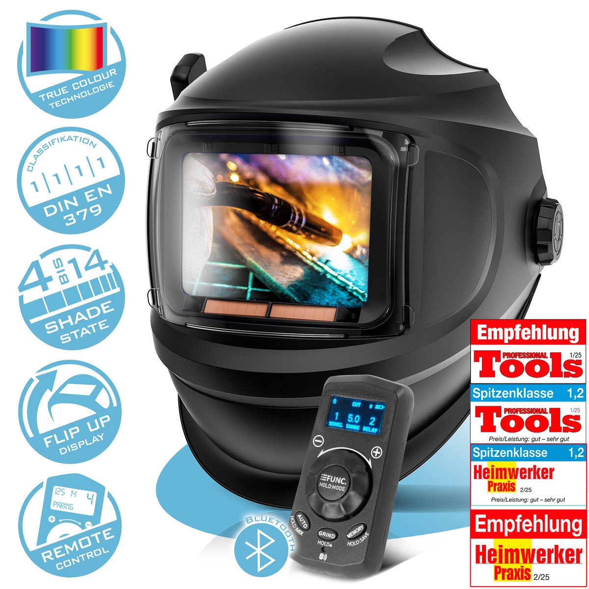 STAHLWERK Schweißhelm Automatik-Schweißhelm MASTER 3-in-1 mit (Set, 1-tlg., Set), True-Colour-Echtfarbwiedergabe