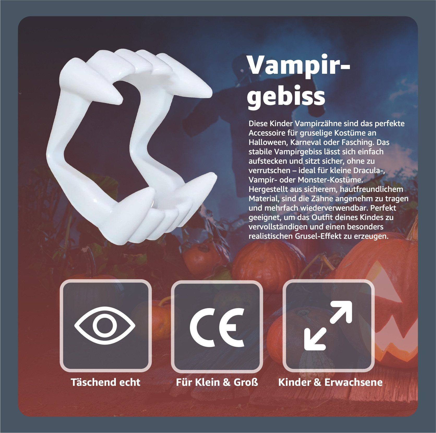 TK Gruppe Kostüm 20x Vampirgebiss - kinderfreundlich - Dracula Halloween Kostüm Herren