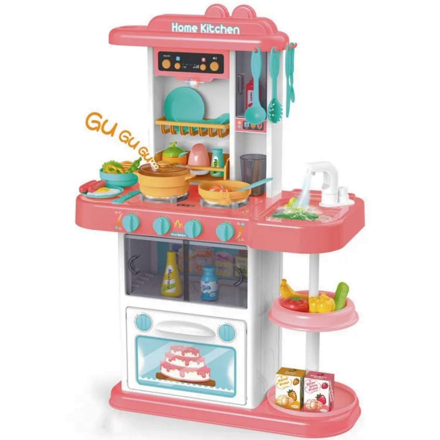 Coemo Spielküche PAULA Kunststoff, Pink Kinderküche Herd mit Licht, Sound 38 tlg. Zubehör Spielküche