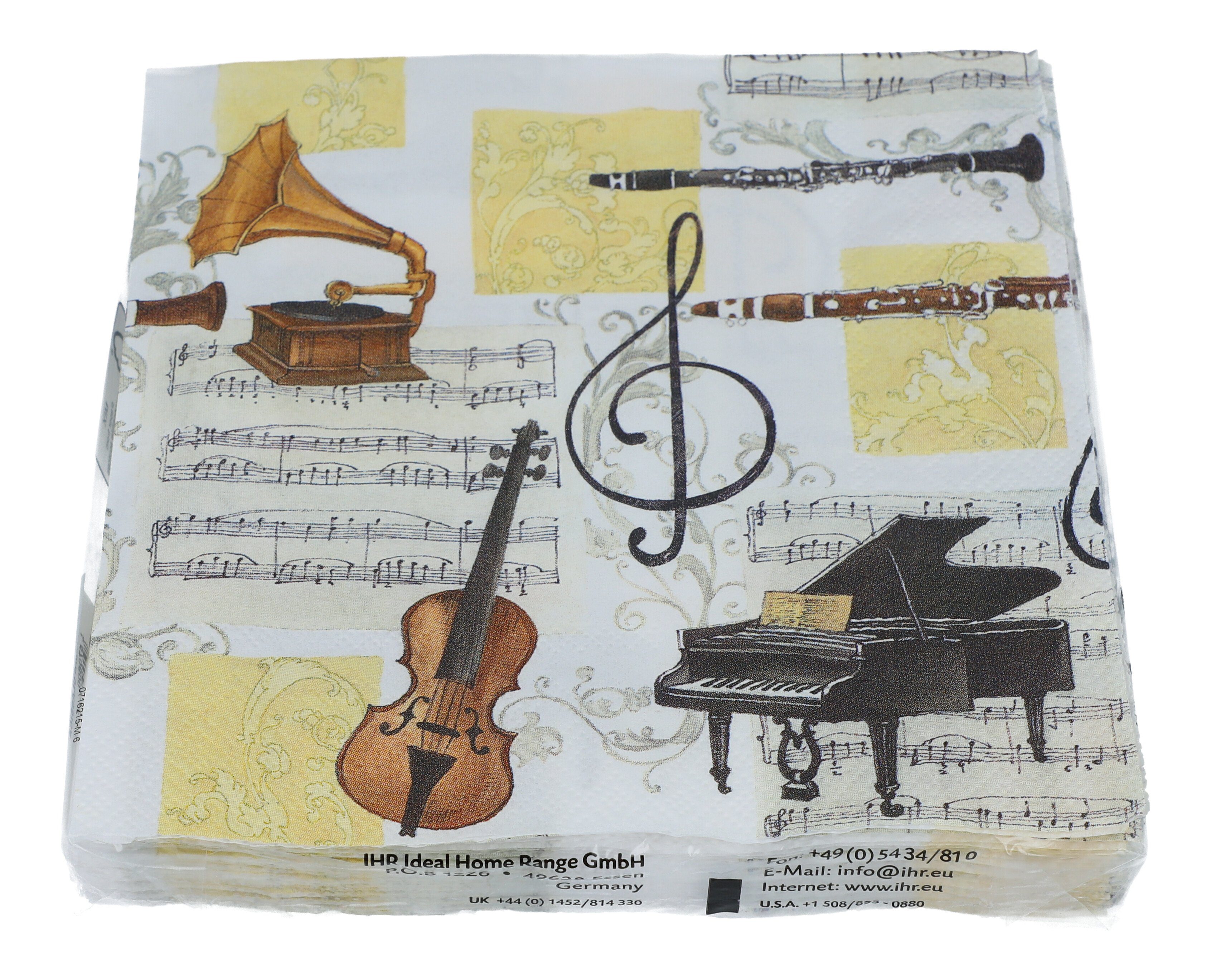 Ihr Ideal Home Range GmbH Papierserviette Servietten \"Musica classica\", klassische Musik, bedruckt mit Elementen der klassischen Musik, 20 Stück