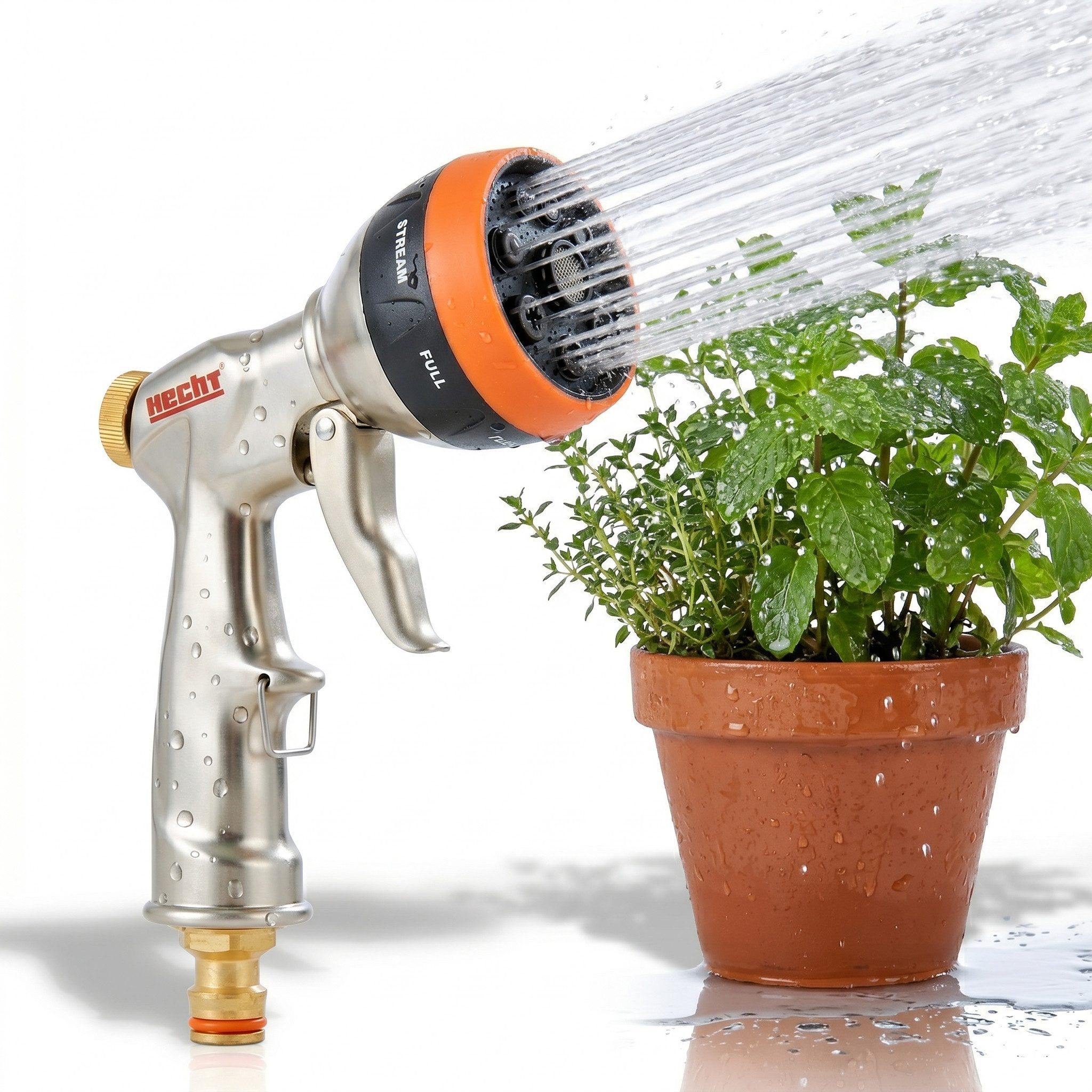 Hecht Bewässerungsbrause Gartenbrause Handbrause mit 6 Sprühmuster Rostfrei, Metallöse, 60 mm Sprühkopf