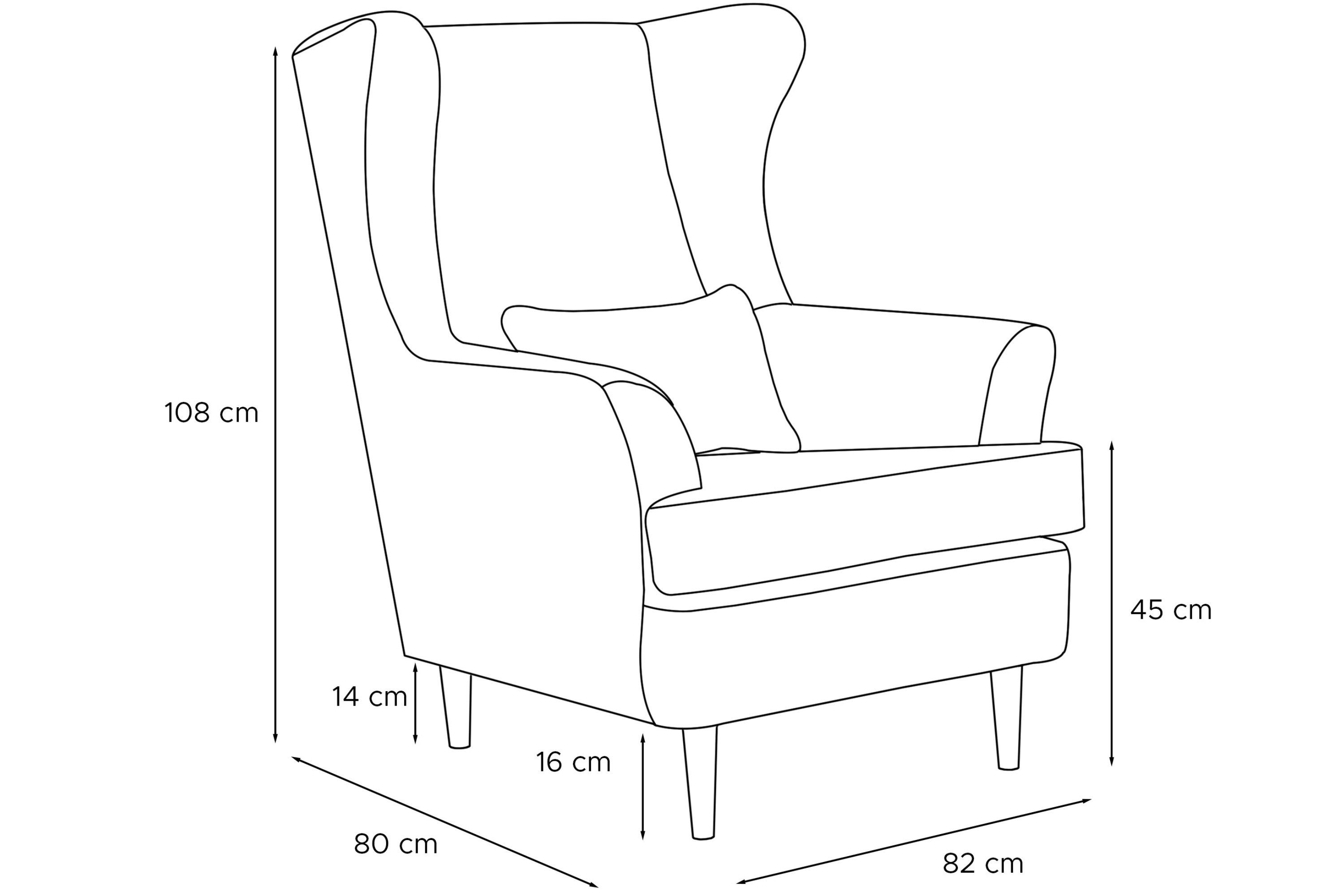 Sessel, Füße, Kissen zeitloses hohe Konsimo STRALIS inklusive Ohrensessel Design, dekorativem