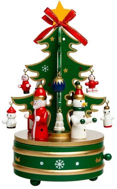 SIKORA Weihnachtsfigur SD03 Spieldose für Weihnachten aus Holz mit Tannenbaum Musik Stille Nacht