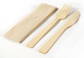 Kobolo Besteck-Set Einweg Messer Gabel Serviette 3tlg Komfort 200 Set (600-tlg), Bambus, bruchfest