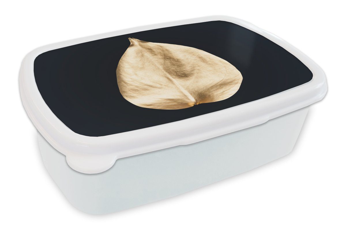 MuchoWow Lunchbox Blätter - Schwarz und Gold - Schwarz - Gold - Luxus, Kunststoff, (2-tlg), Brotbox für Kinder und Erwachsene, Brotdose, für Jungs und Mädchen weiß