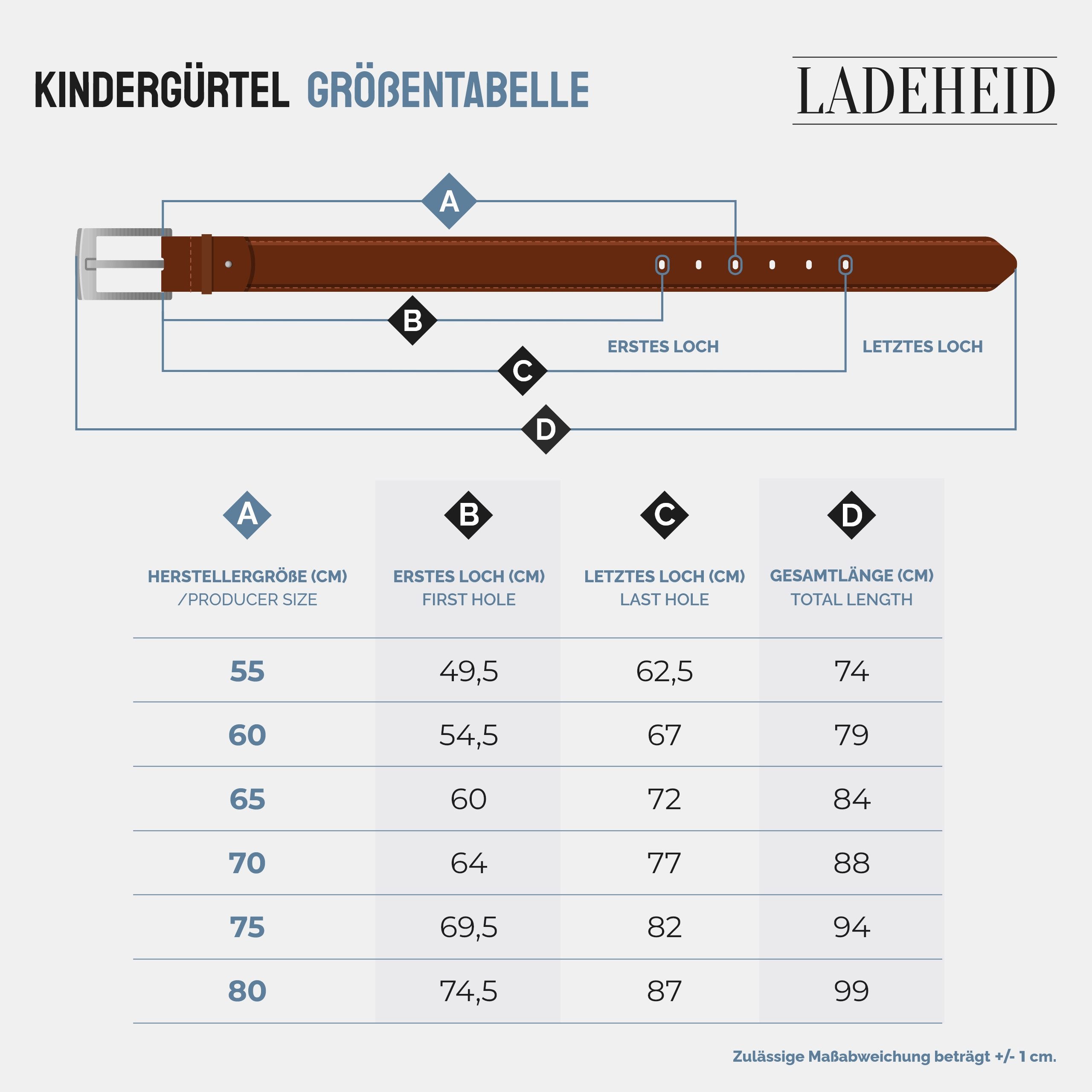 Ladeheid Ledergürtel Kinder Gürtel Ledergürtel 2,5 cm Breit K1D5 (1-St)