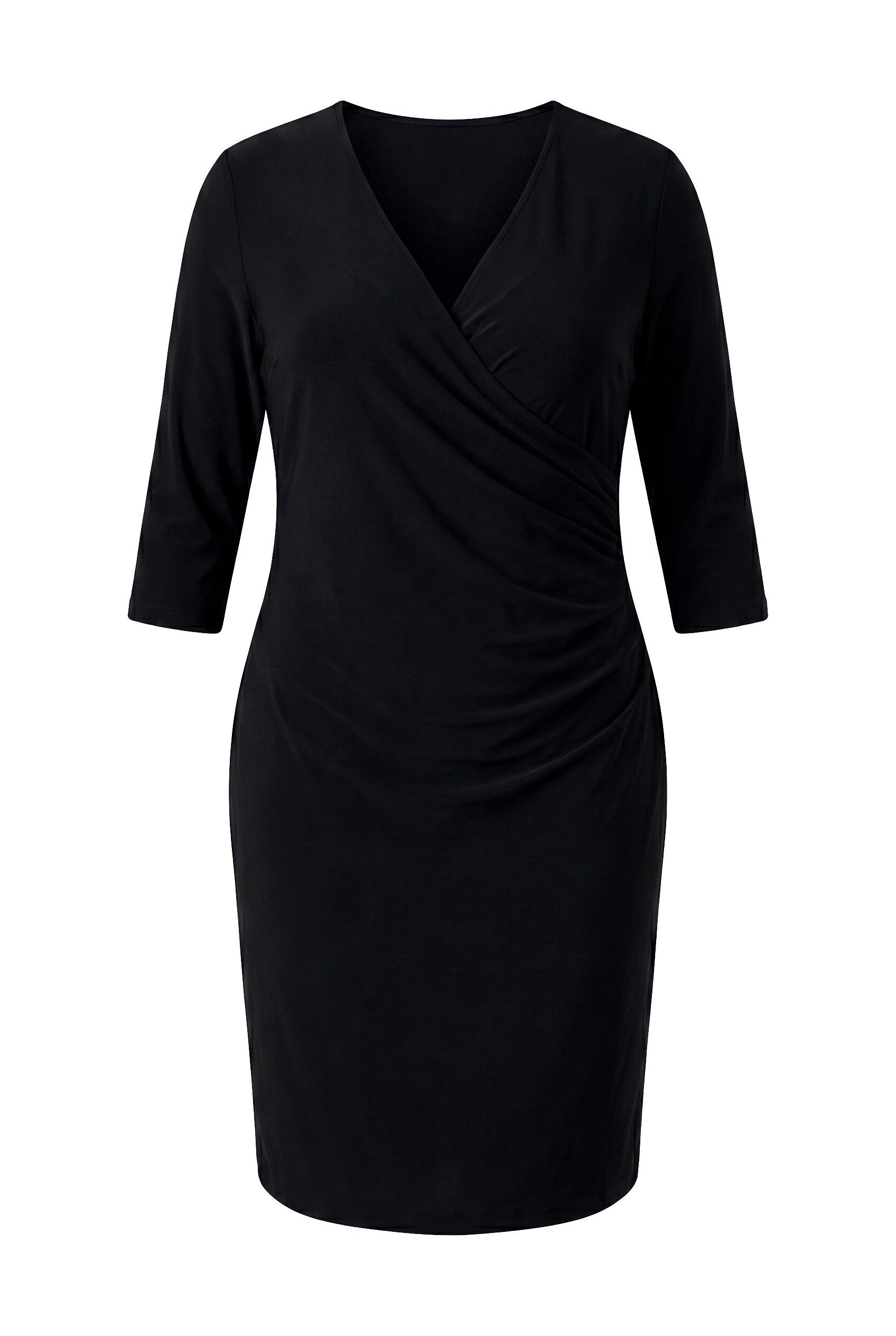 Ulla Popken Maxikleid Jerseykleid Wickeloptik V-Ausschnitt 3/4-Arm