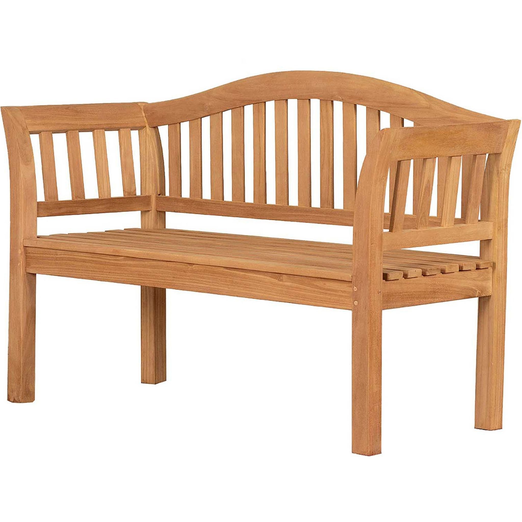 bene living Gartenbank Wave 120 cm - Teakholz, geschwungende Armlehnen - Rückenlehnen in Sprossenoptik