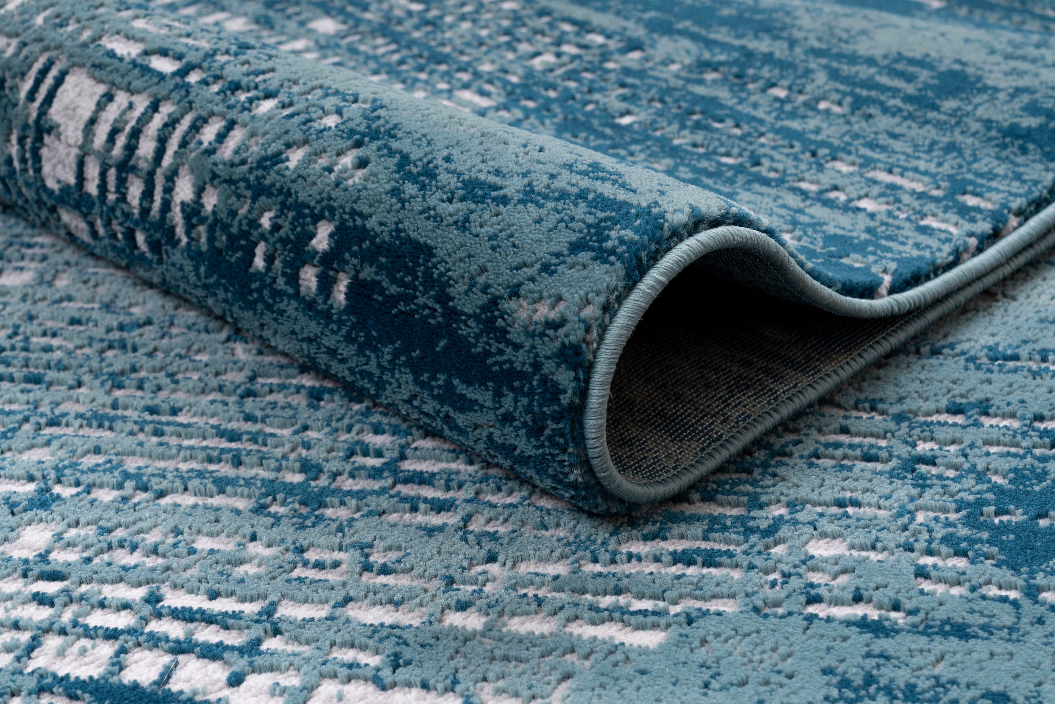 rechteckig, affaire, Teppich 12 blau Höhe: Carving-Effekt Ariano, Vintage, dezenter mm, Home Schrumpf Glanz, Hoch-Tief-Struktur,