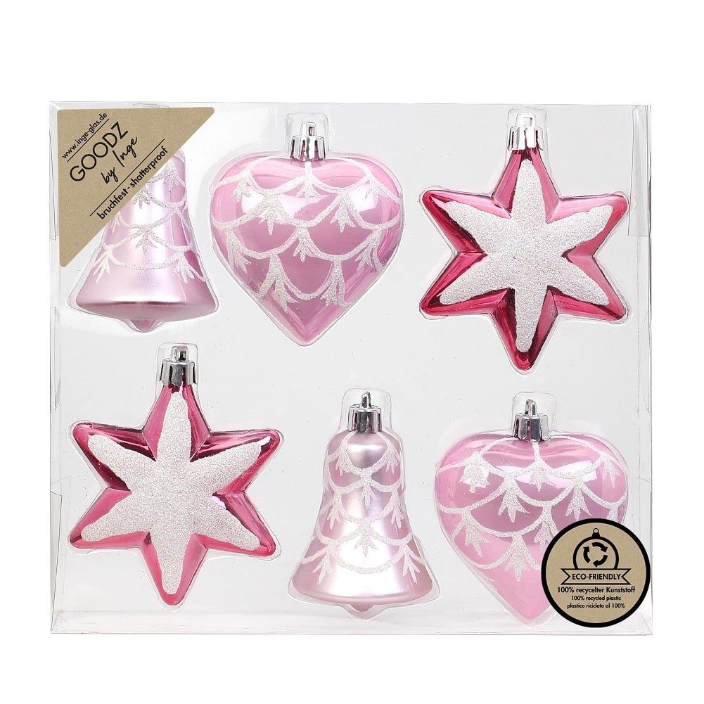 Weihnachtskugeln Baumdekoration, 9 Christbaumschmuck 6 Kunststoff Inge's Kunststoff, INGE-GLAS® cm Rosa, Stück Weihnachtsdekoration Baumschmuck,