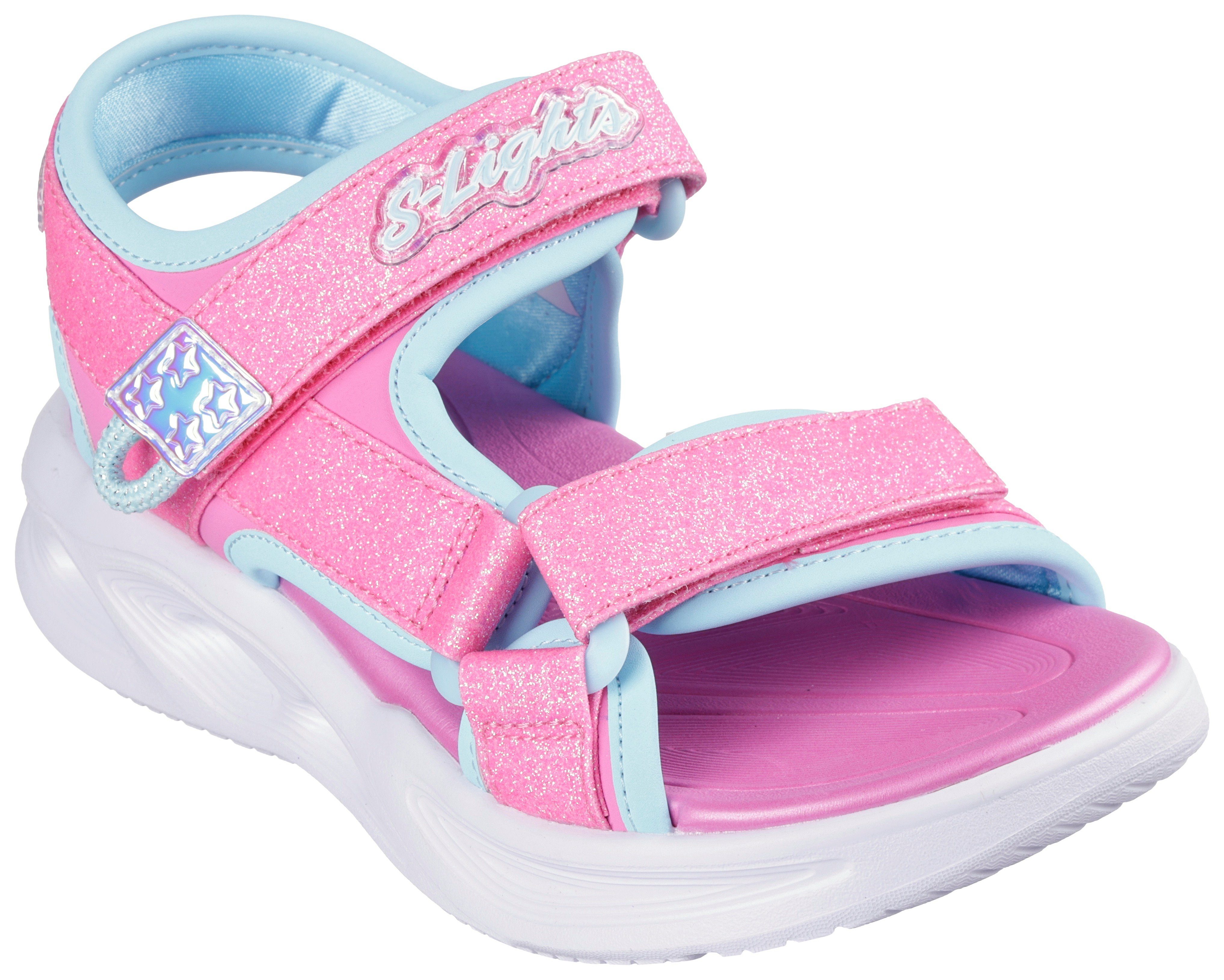 Skechers SOLA GLOW SANDAL Sandale, Klettschuh, mit Glitzer, Blinkfunktion, Größenschablone zum Download