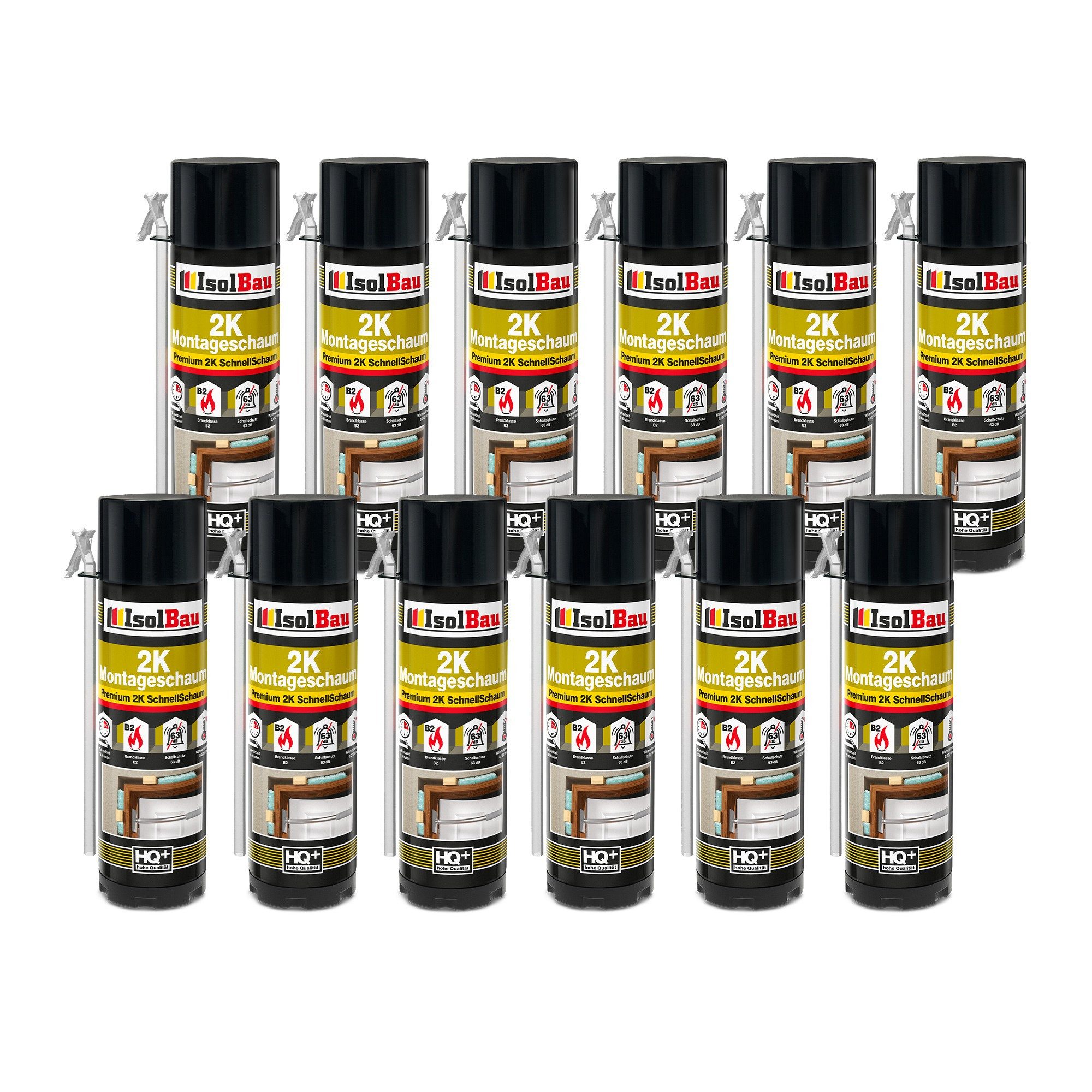 None Fenster 2K Montageschaum 12 x 400ml Zargenschaum Türen, Fenster, Dämmung, Fenster- und Türrahmen sowie Fensterbänken, Isolieren und Verlegen