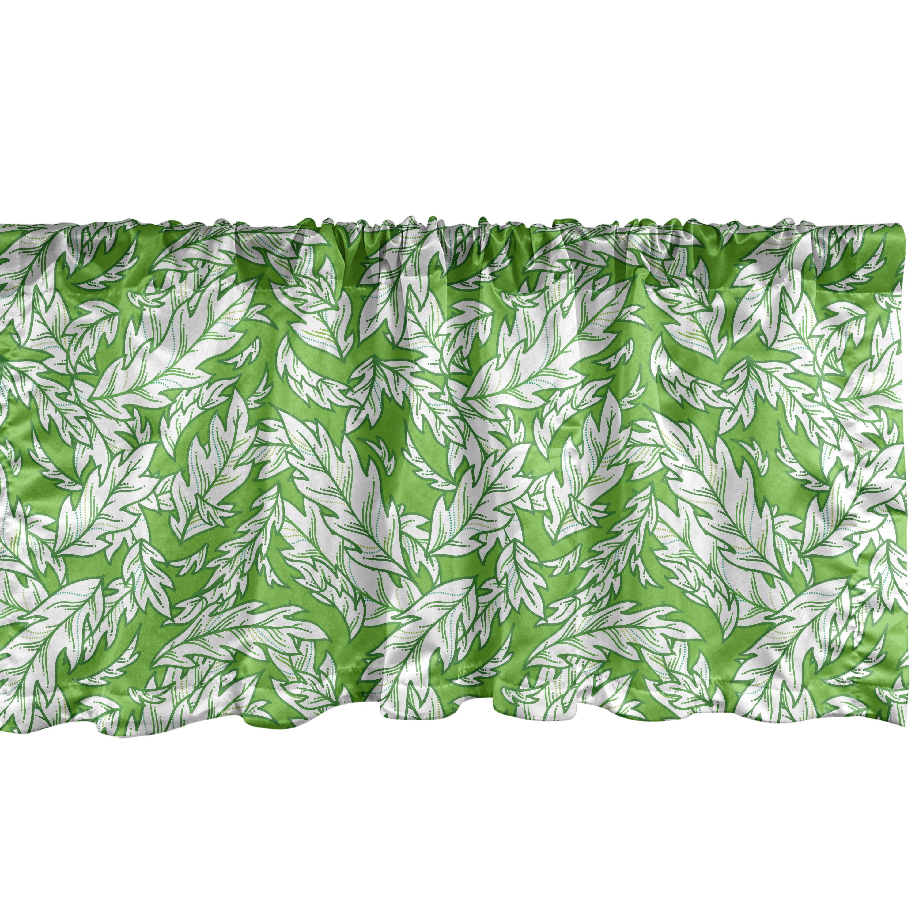 Stangentasche, Fiederblättern Microfaser, für mit Abakuhaus, Sommer-Theme Schlafzimmer Vorhang Blumen Küche Volant Scheibengardine Dekor