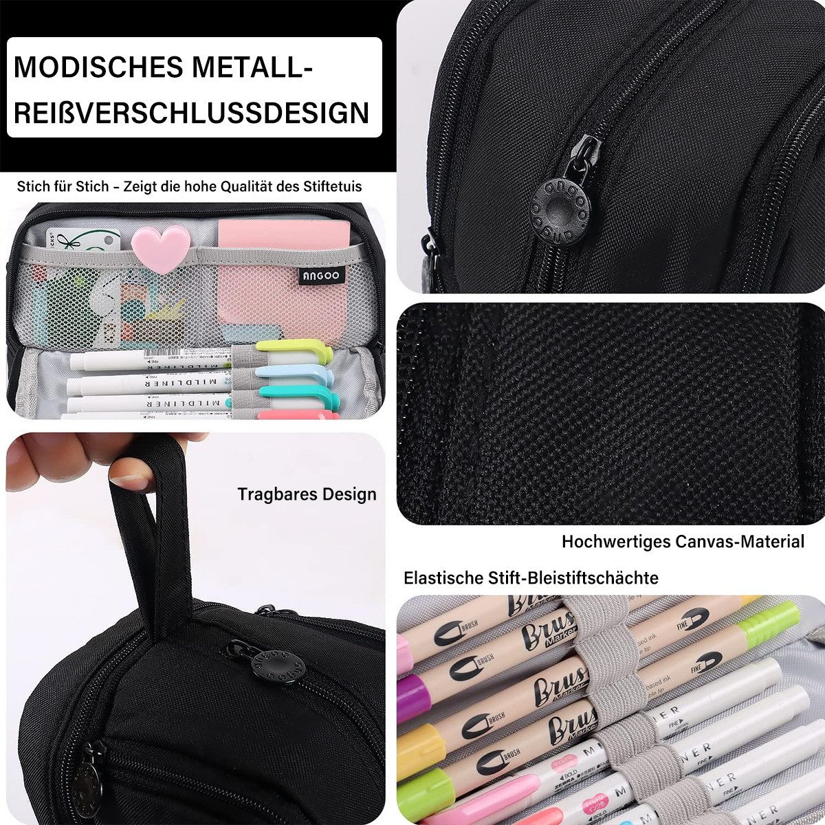 MOPUEA Federmäppchen Federmäppchen mit großem Fassungsvermögen, Reißverschluss und Griff, (Federmäppchen, Großes Federmäppchen mit mehreren Reißverschlussfächer – Bild 3 von 5