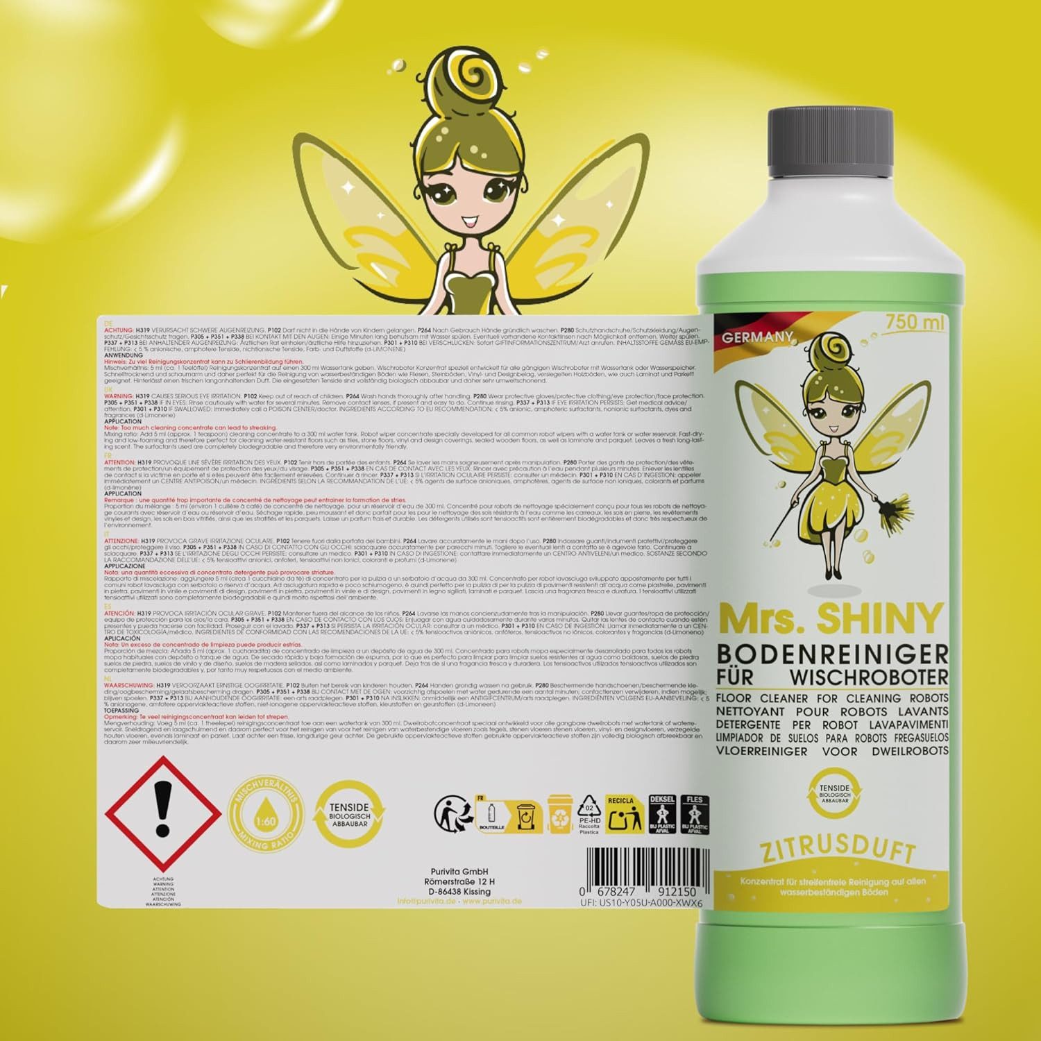 Mrs Shiny Wischroboter Mrs. Shiny-Bodenreiniger für Wischroboter 750ml Konzentrat