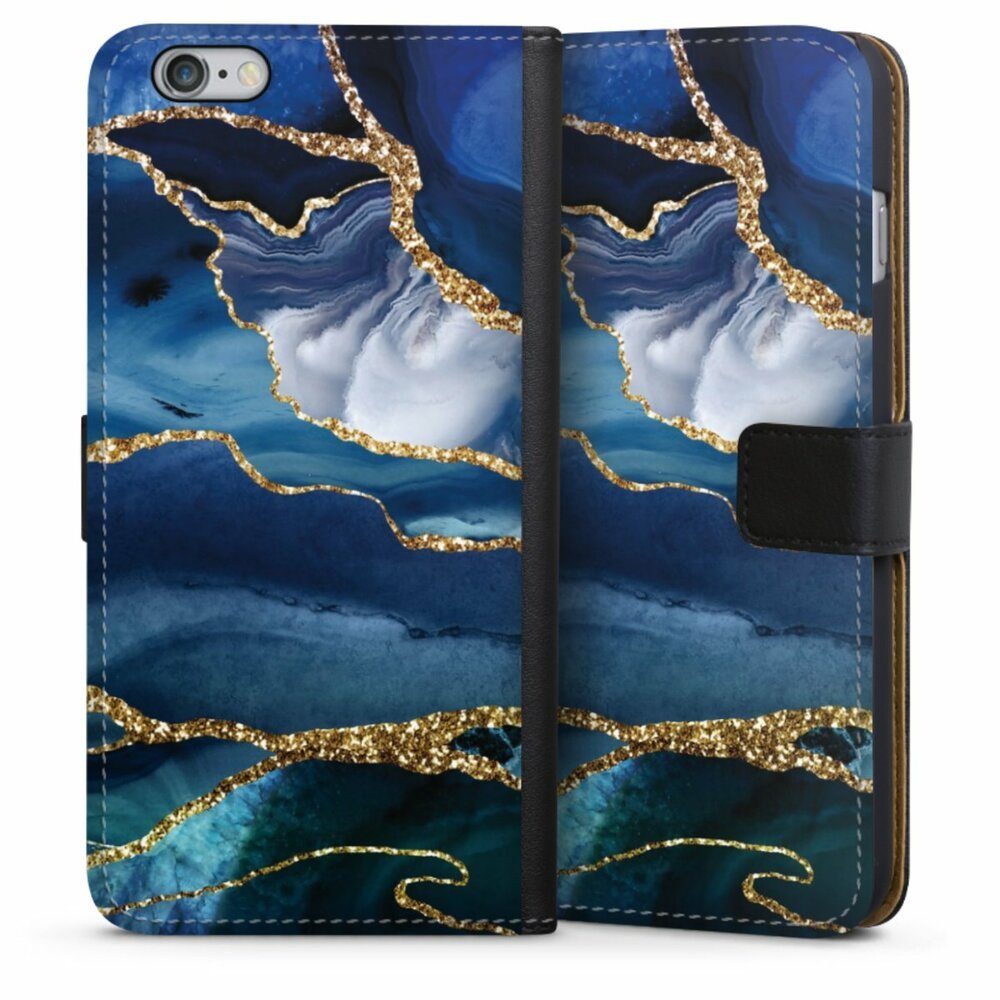 DeinDesign Handyhülle Blue Marble Gold Glitter Look, Hülle, Handy Flip Case, Wallet Cover, Handytasche Leder Marmor Blau Gold & Kupfer